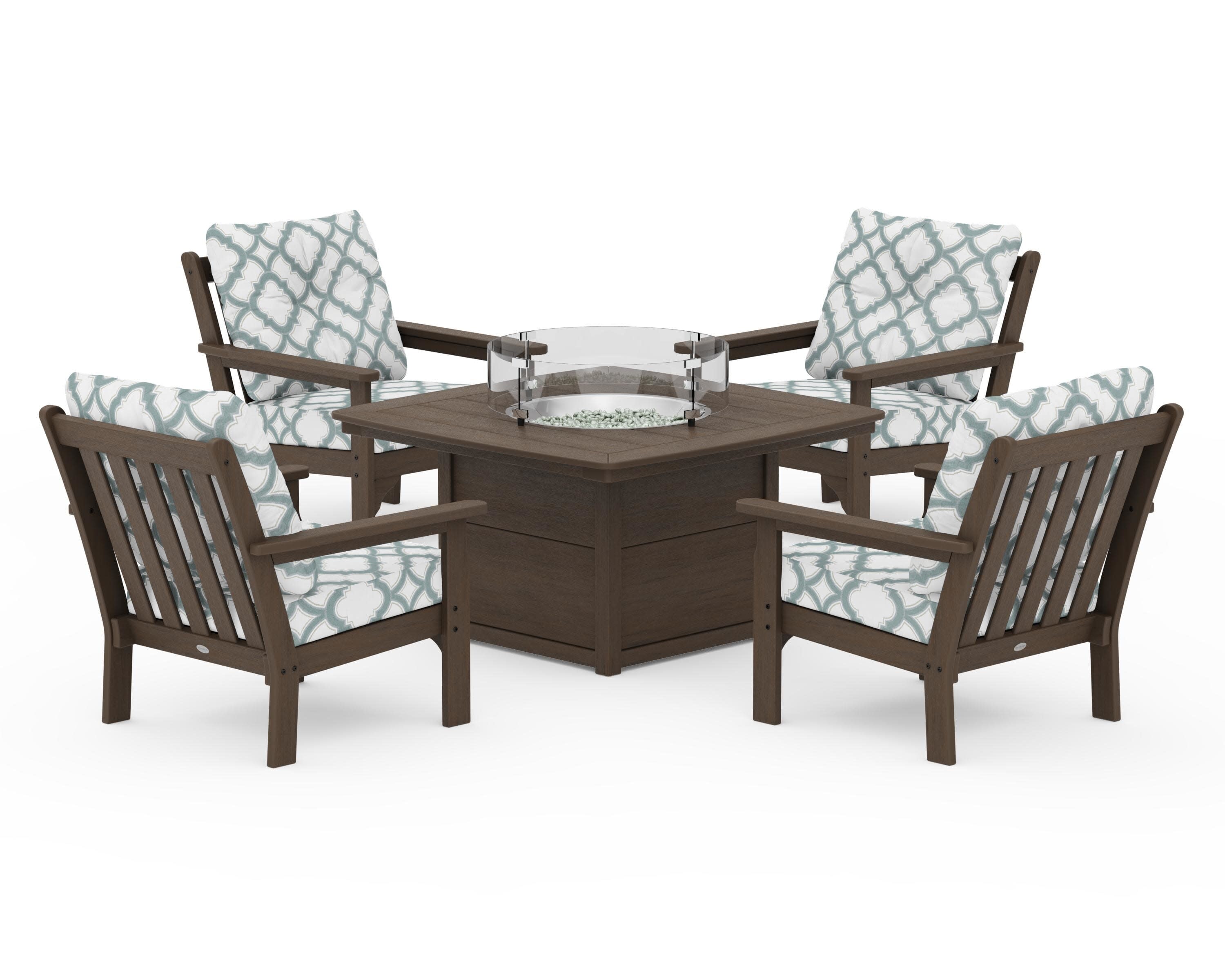 Vineyard 5-Piece Conversation Set with Fire Pit Table in Kona / Trellis Glacier Spa