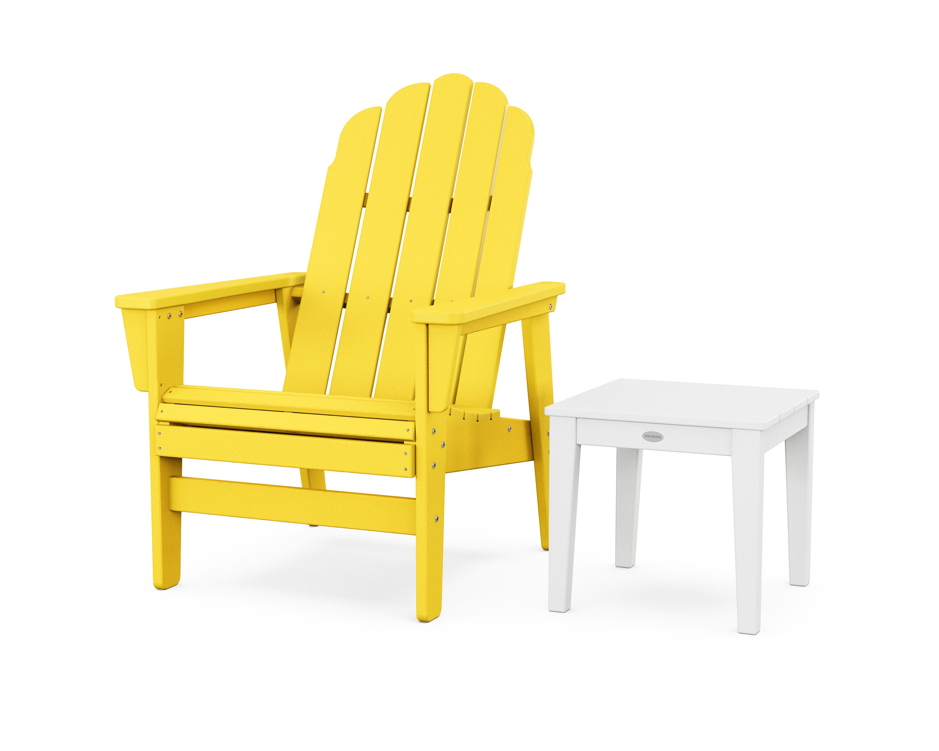 Vineyard Grand Upright Adirondack Chair with Side Table in Lemon / White