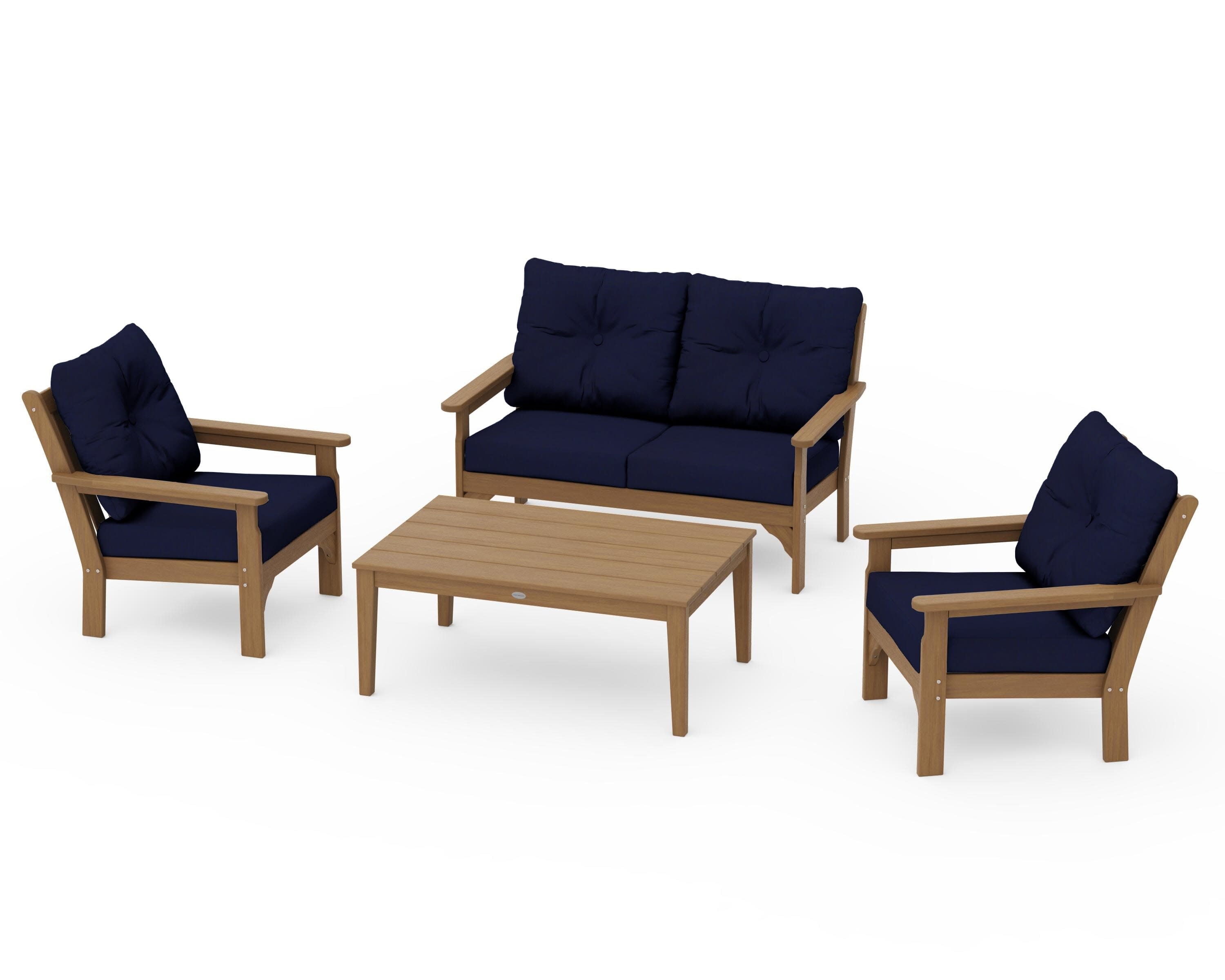 Vineyard 4-Piece Deep Seating Set in Natural / Navy