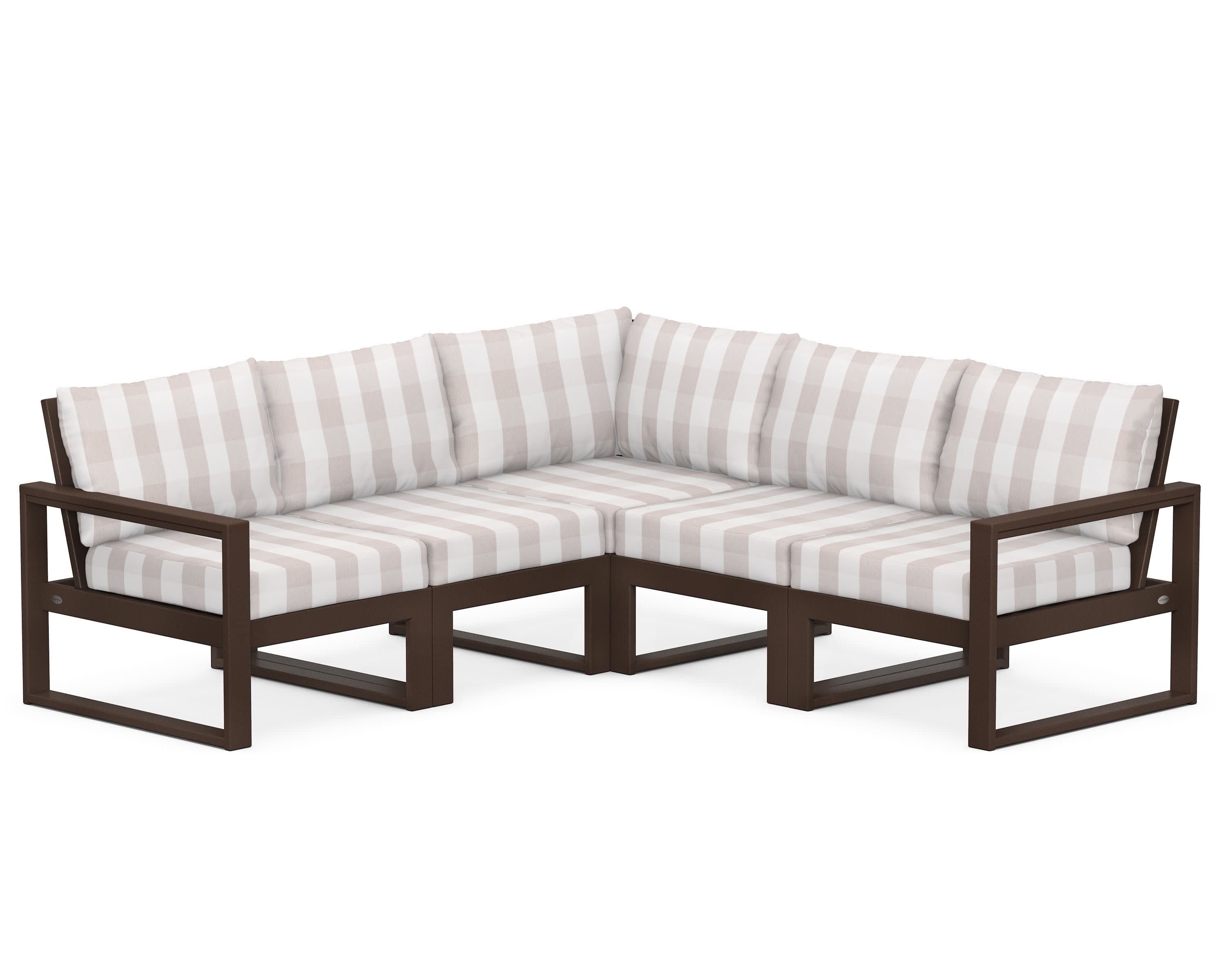EDGE 5-Piece Modular Deep Seating Set in Mahogany / Buffalo Plaid Dune Burlap