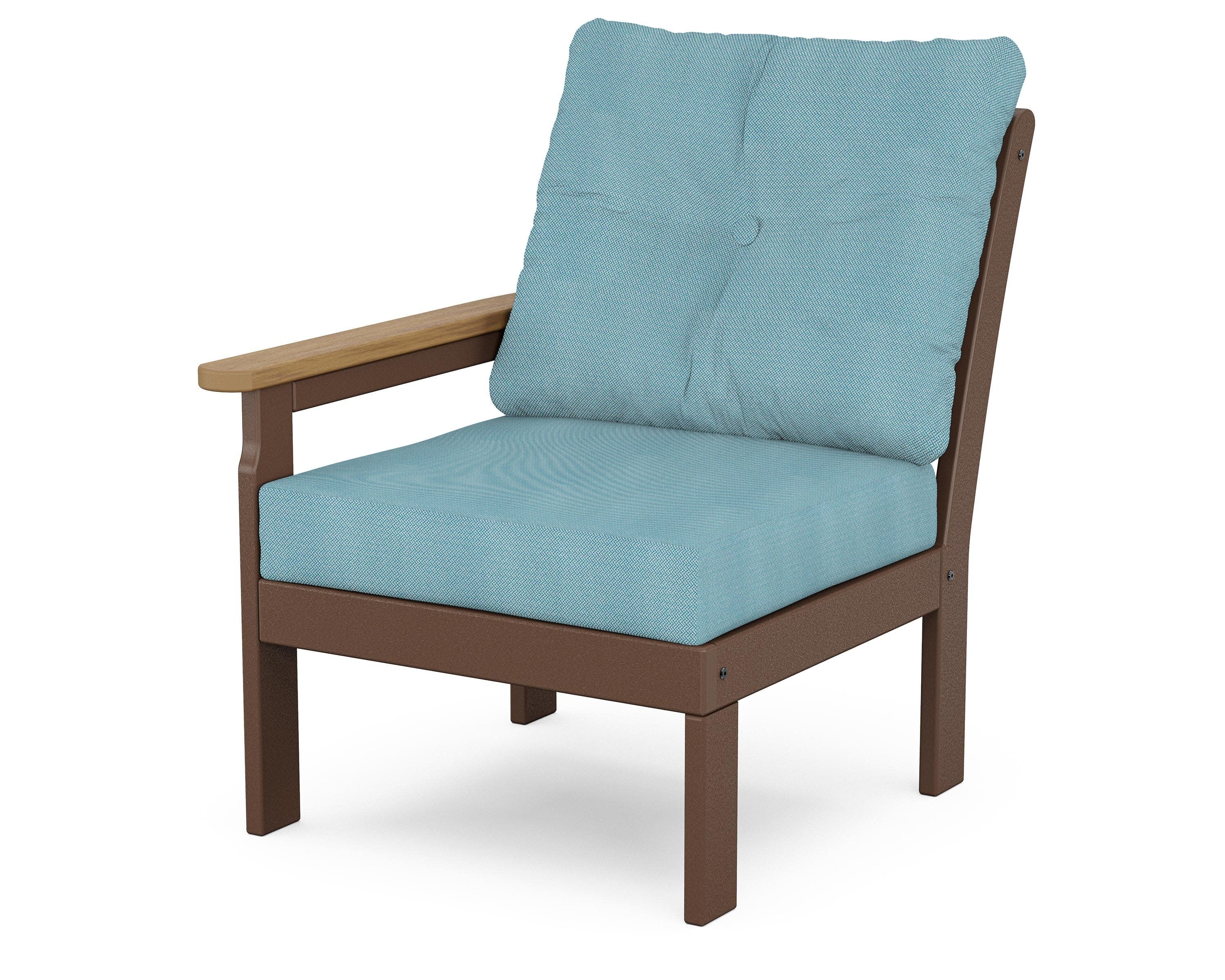 Vineyard Modular Left Arm Chair in Mahogany / Natural / Lattice Sky Blue