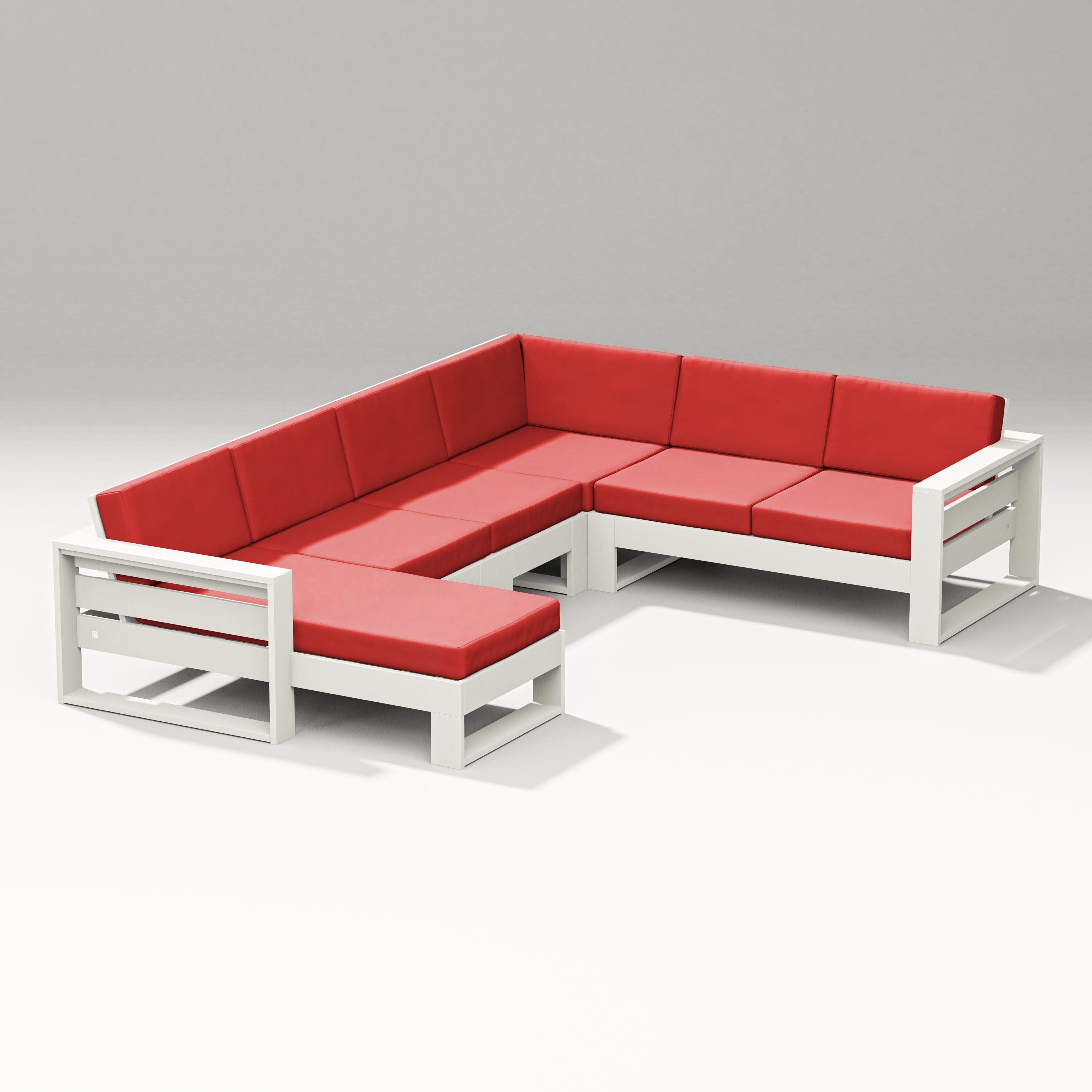 Latitude Corner Sectional with Left Chaise in Vintage White / Crimson Linen