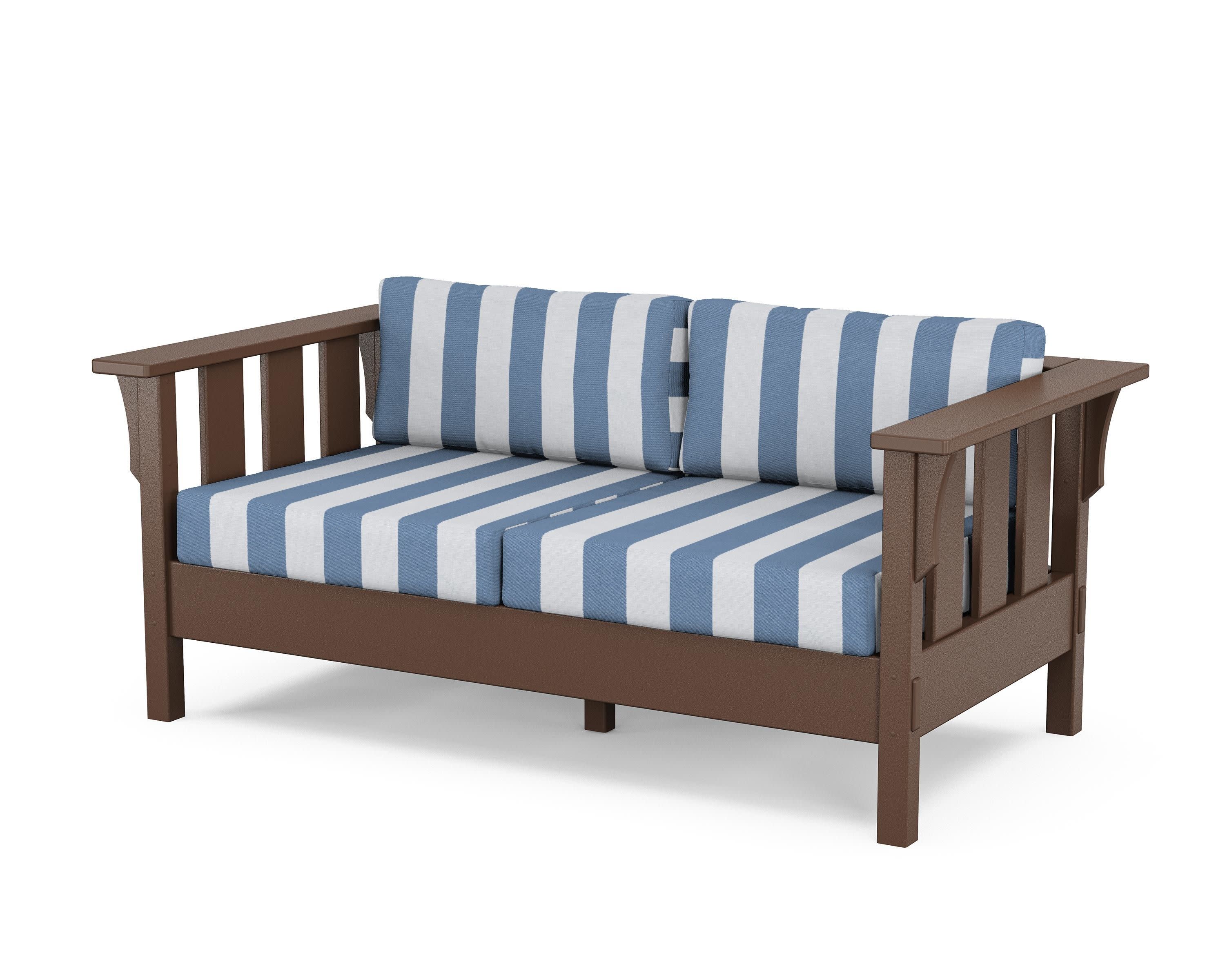 Acadia Deep Seating Loveseat in Mahogany / Cabana Stripe Sky Blue