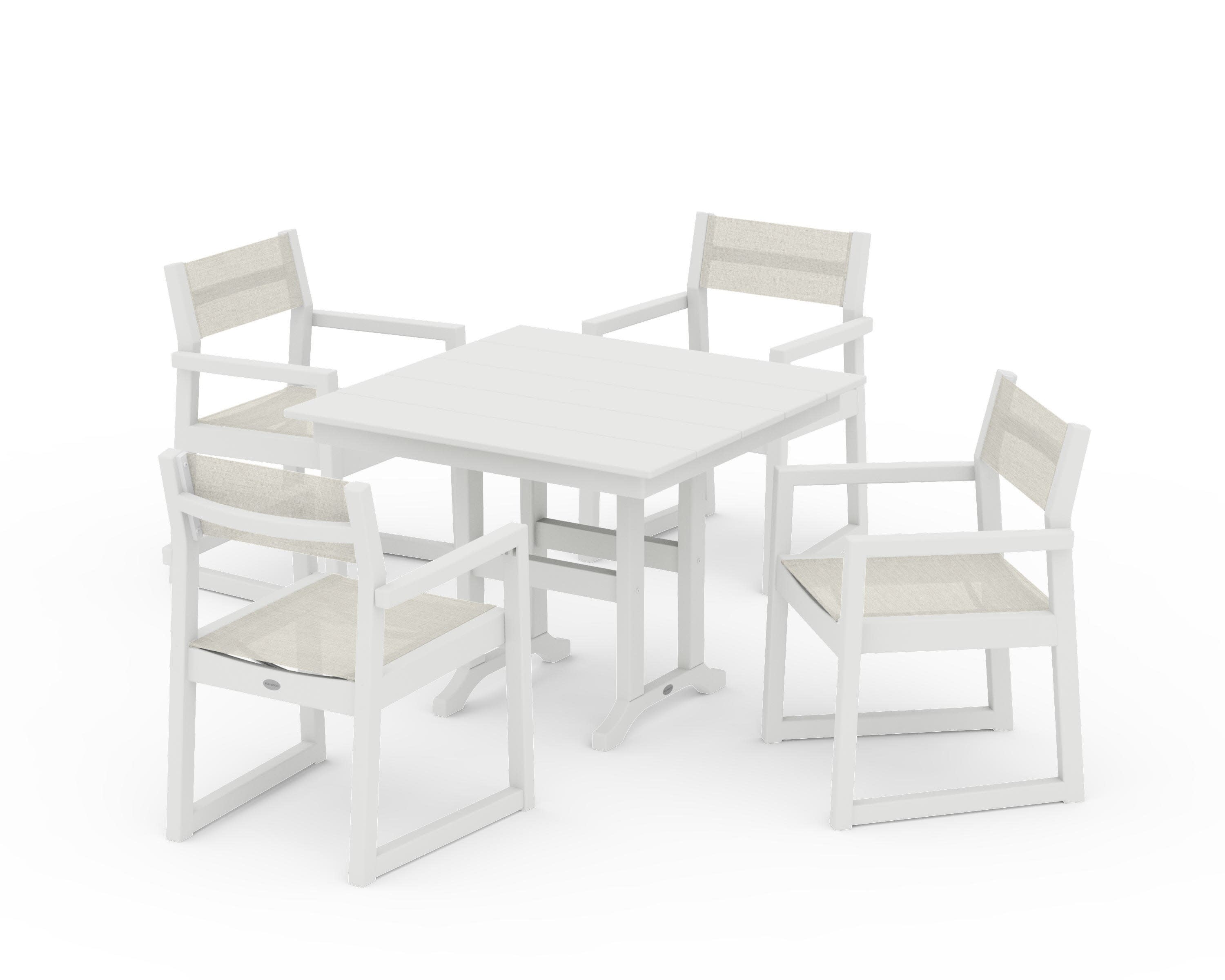EDGE Sling Arm Chair 5-Piece Farmhouse Dining Set in Vintage White / Parchment Sling