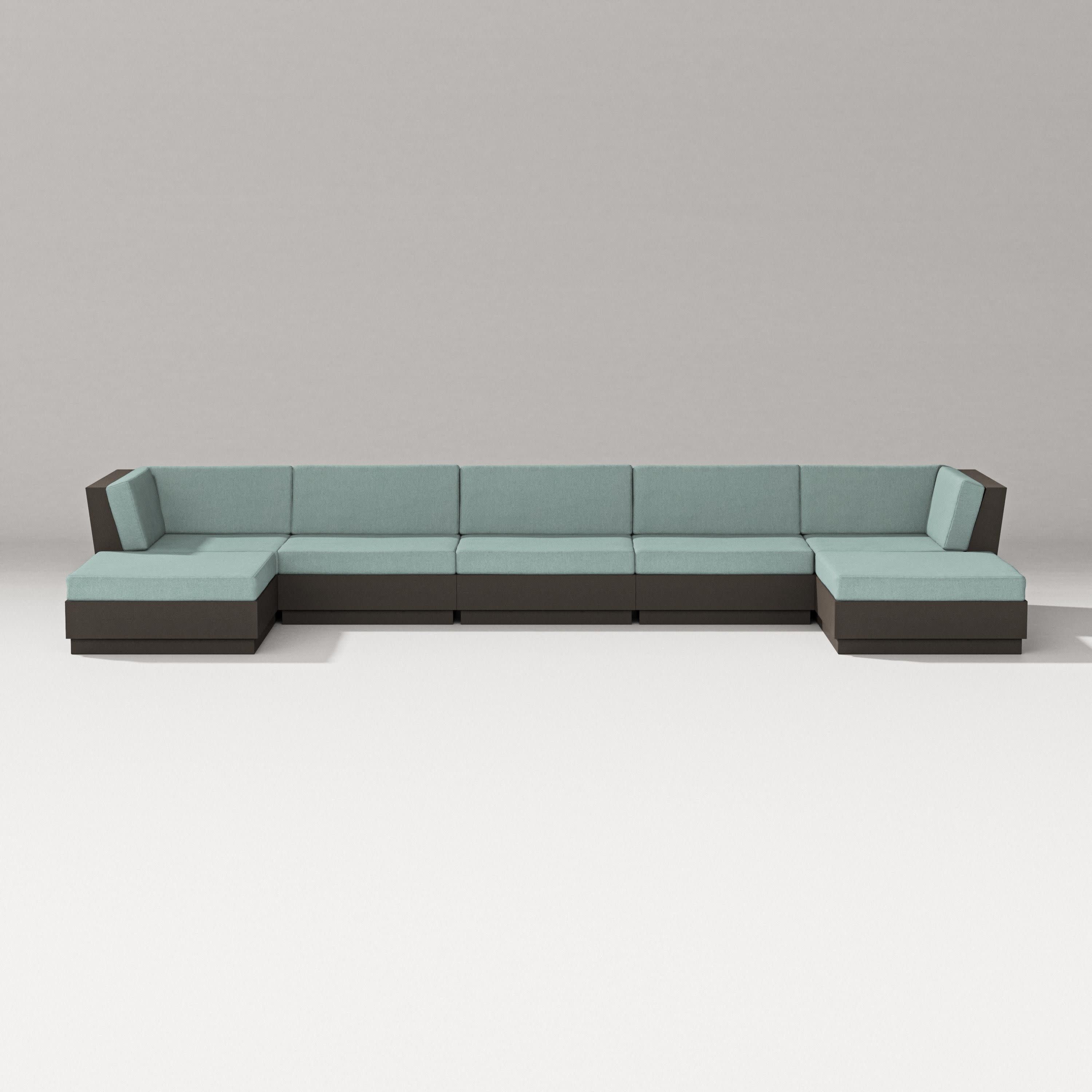 Elevate 7-Piece Double Chaise Sectional in Vintage Coffee / Glacier Spa