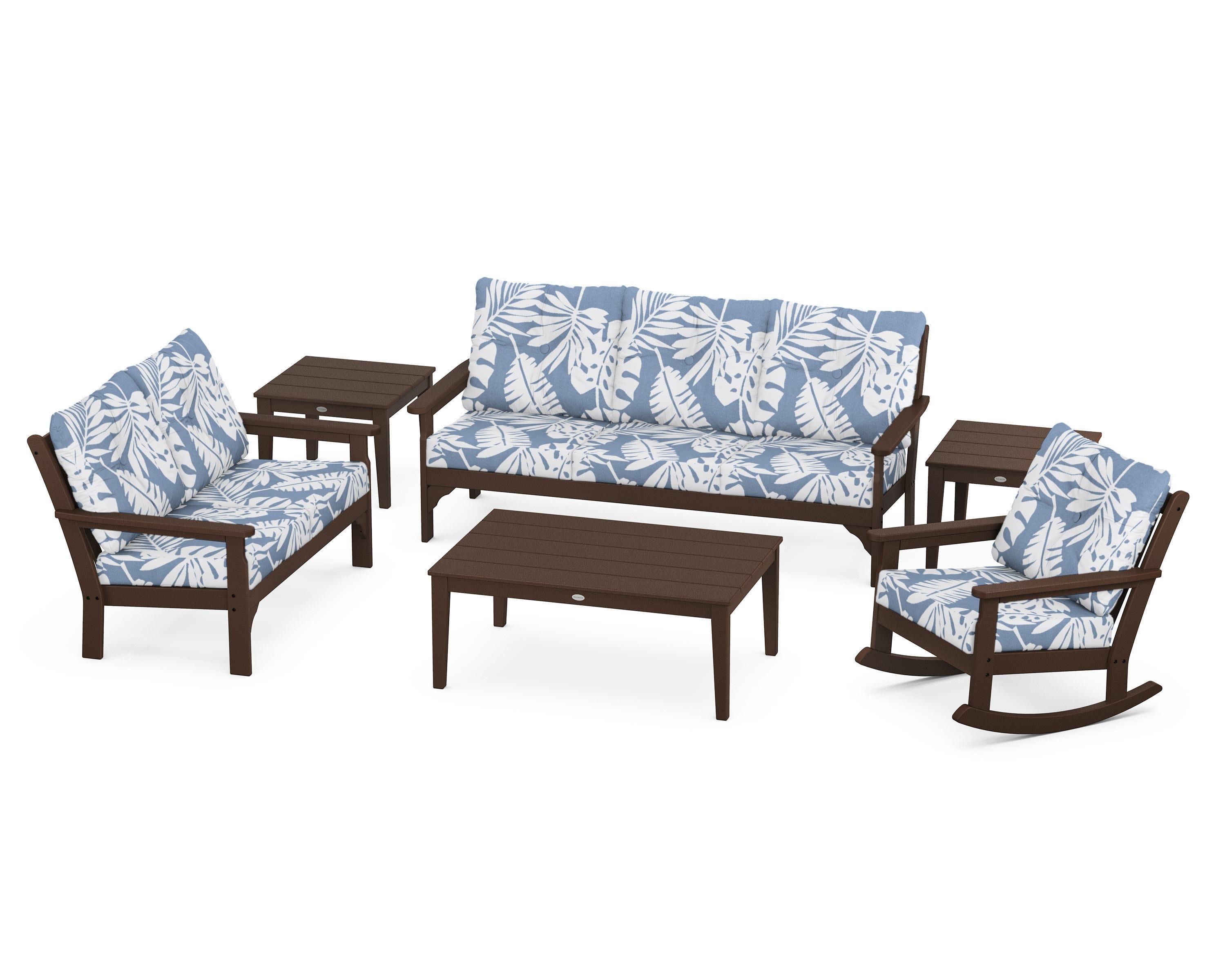Vineyard 6-Piece Deep Seating Set in Mahogany / Leaf Sky Blue