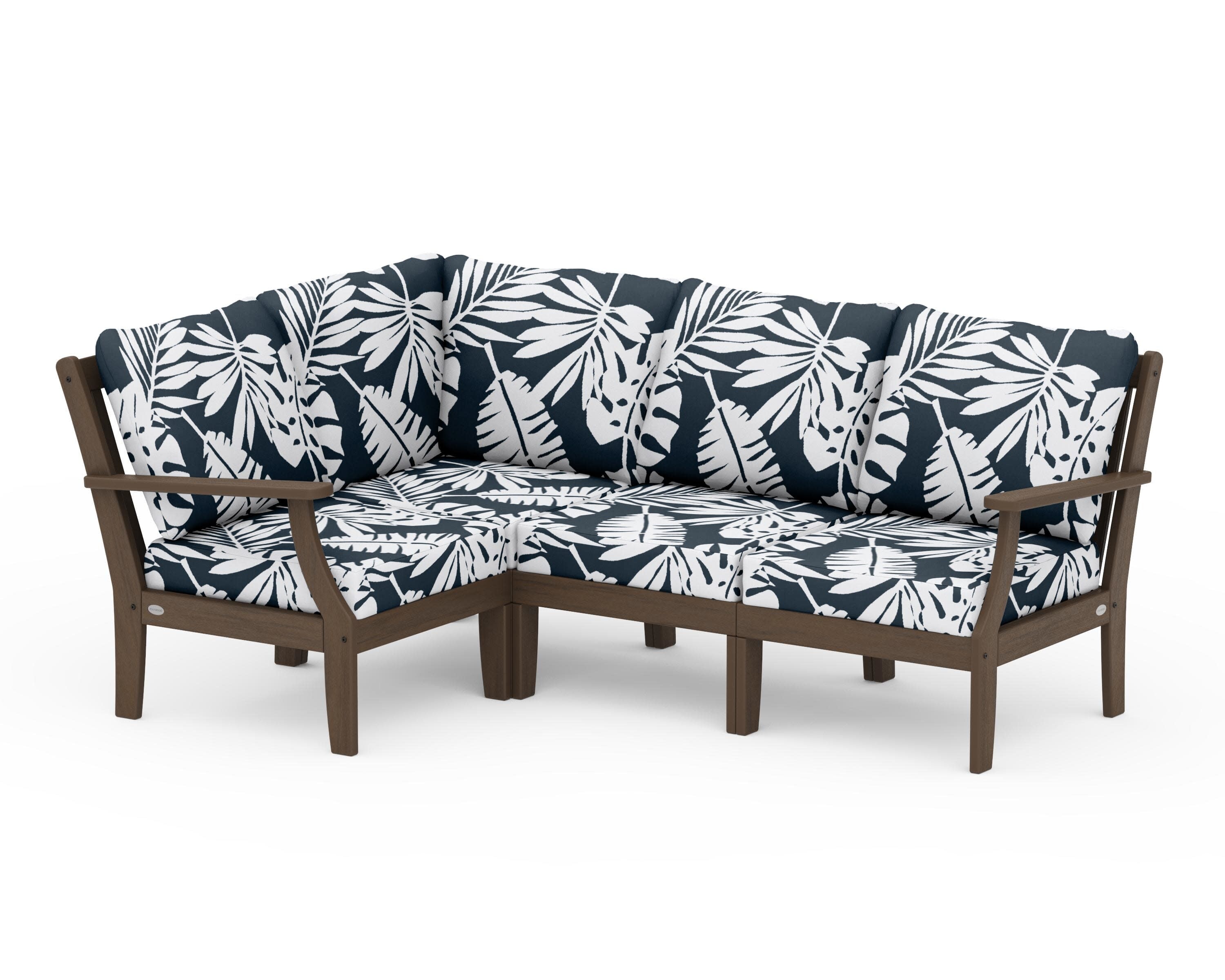 Braxton Modular 4-Piece Deep Seating Set in Kona / Leaf Marine Indigo