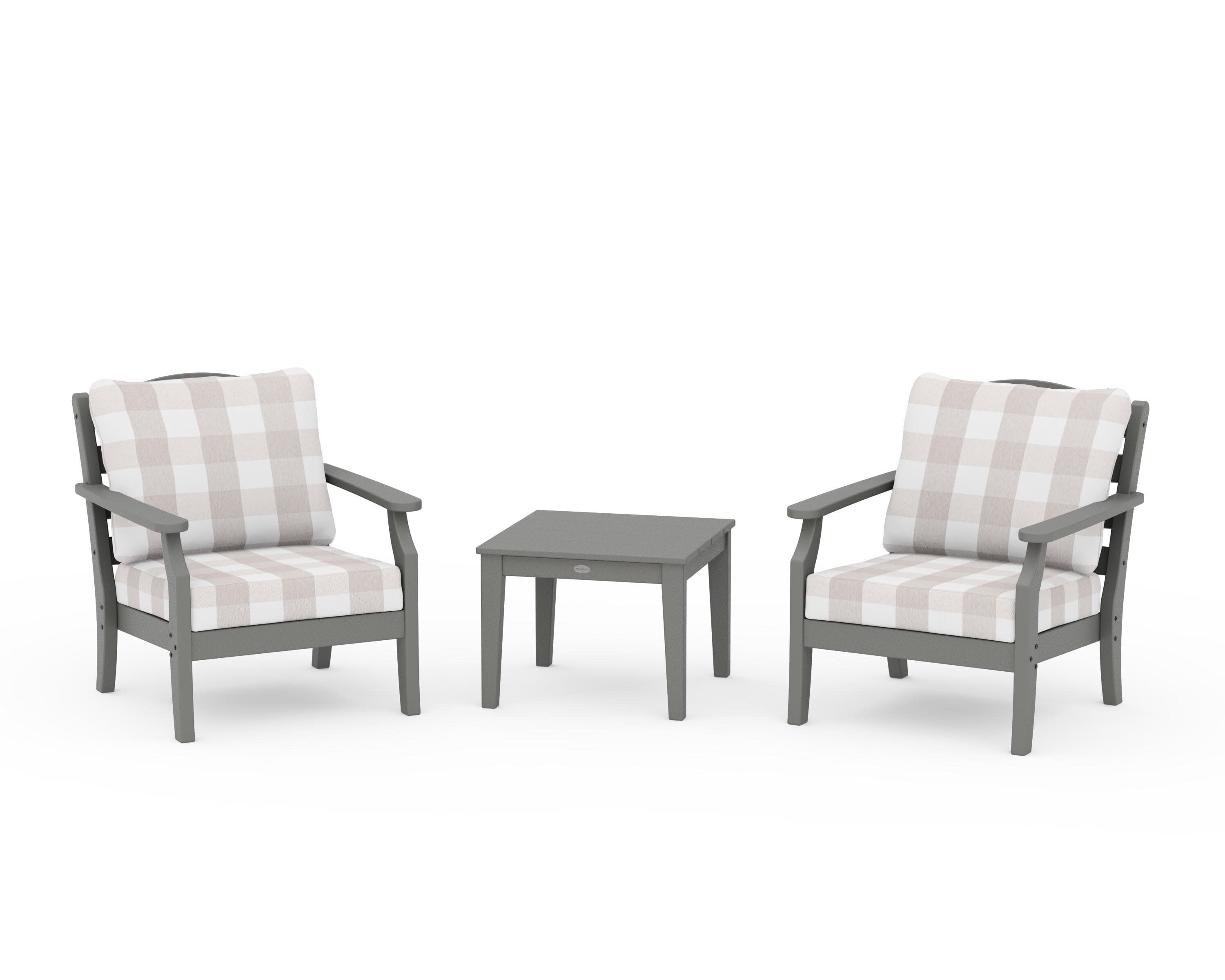 Savannah 3-Piece Deep Seating Set in Slate Grey / Buffalo Plaid Dune Burlap
