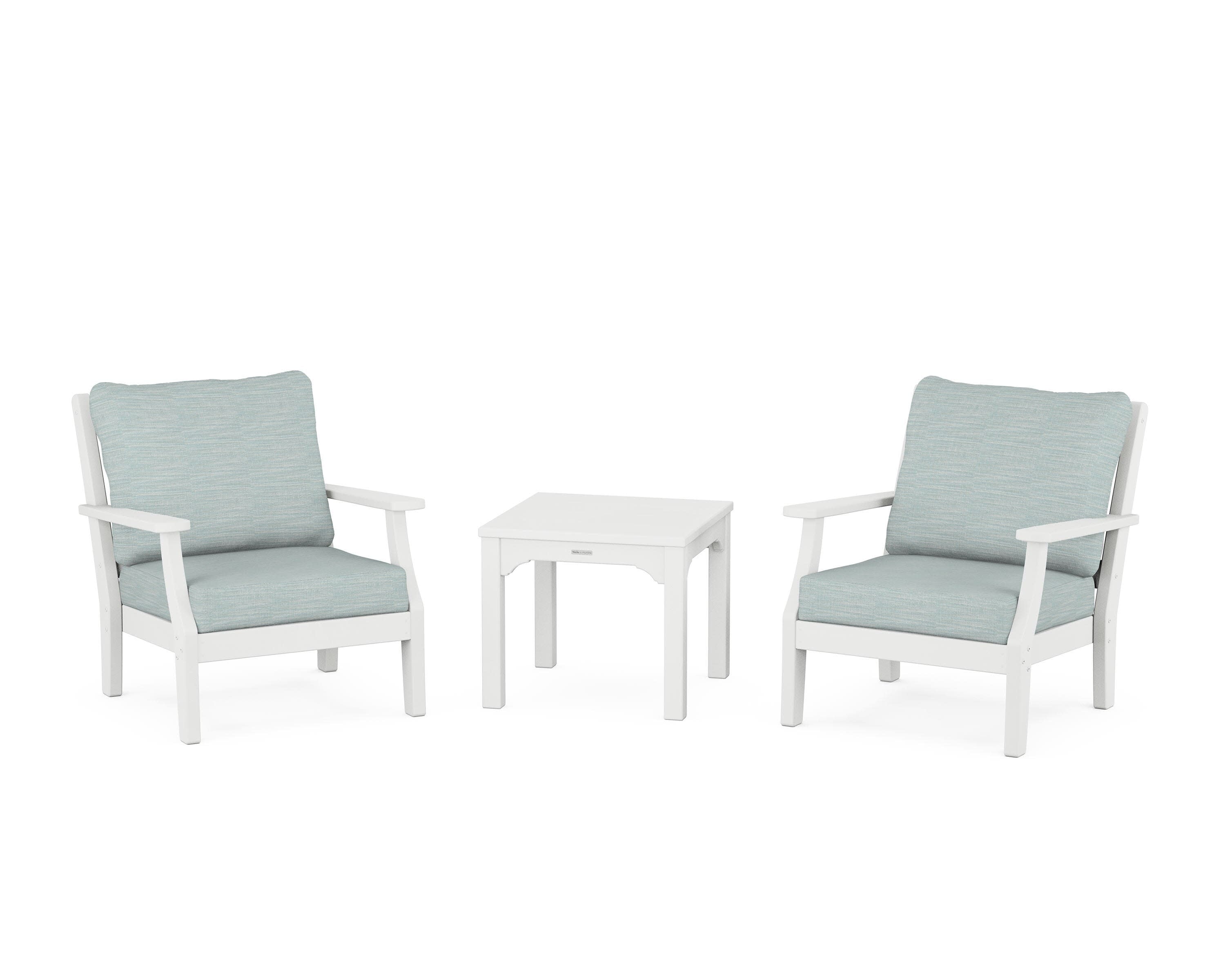 Chinoiserie 3-Piece Deep Seating Set in White / Soothe Mist