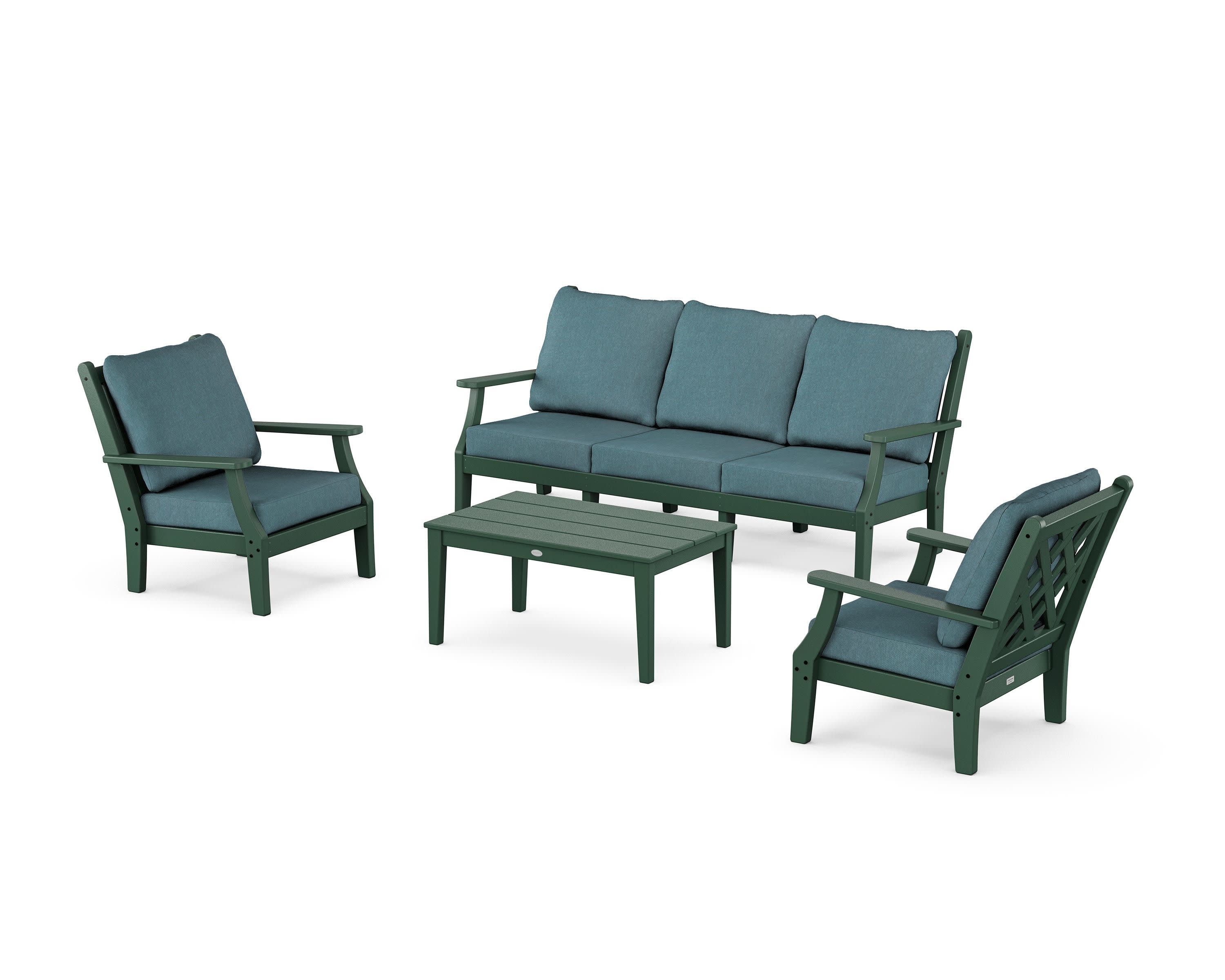 Wovendale 4-Piece Deep Seating Set with Sofa in Green / Ocean Teal