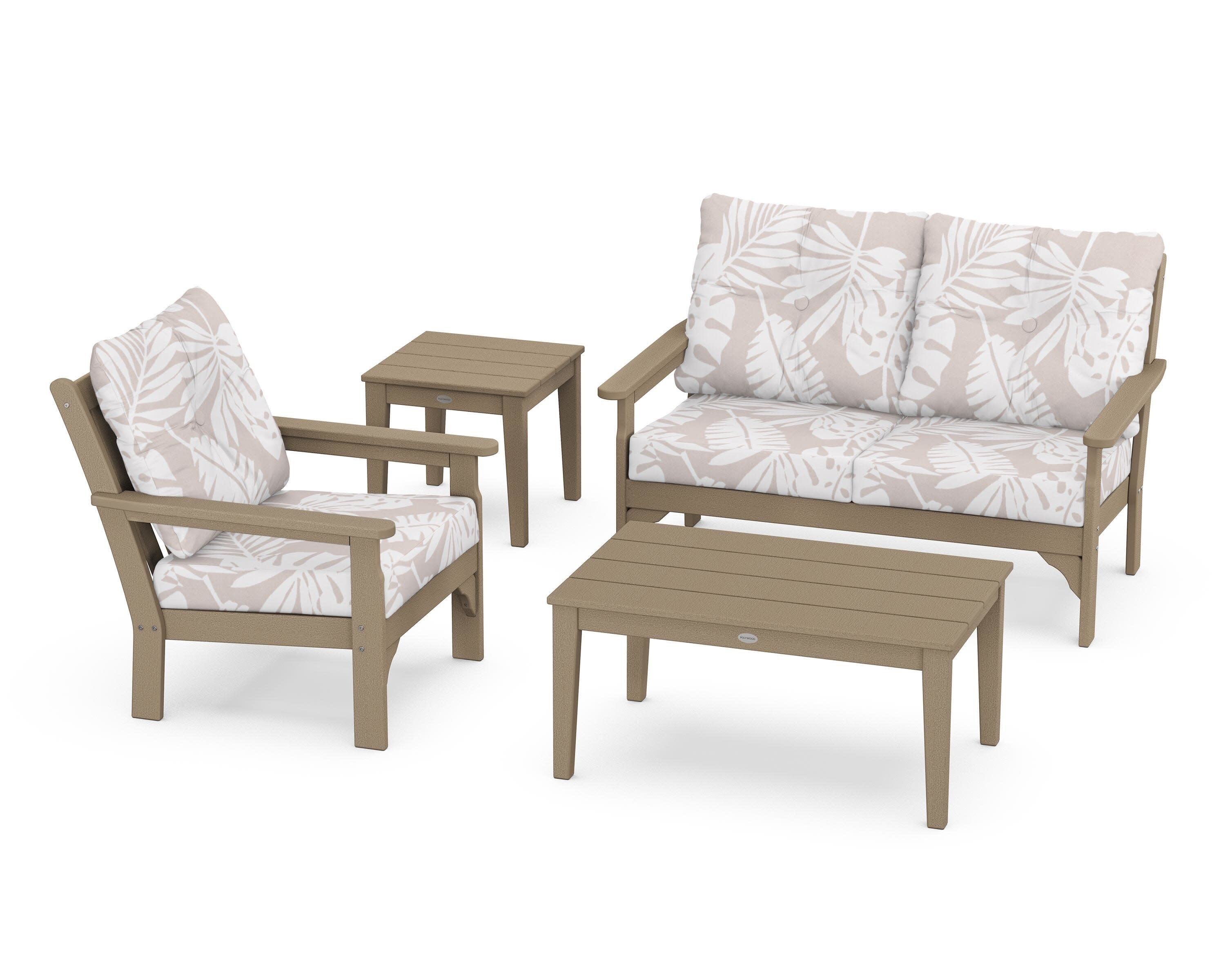 Vineyard 4-Piece Deep Seating Set in Vintage Sahara / Leaf Dune Burlap