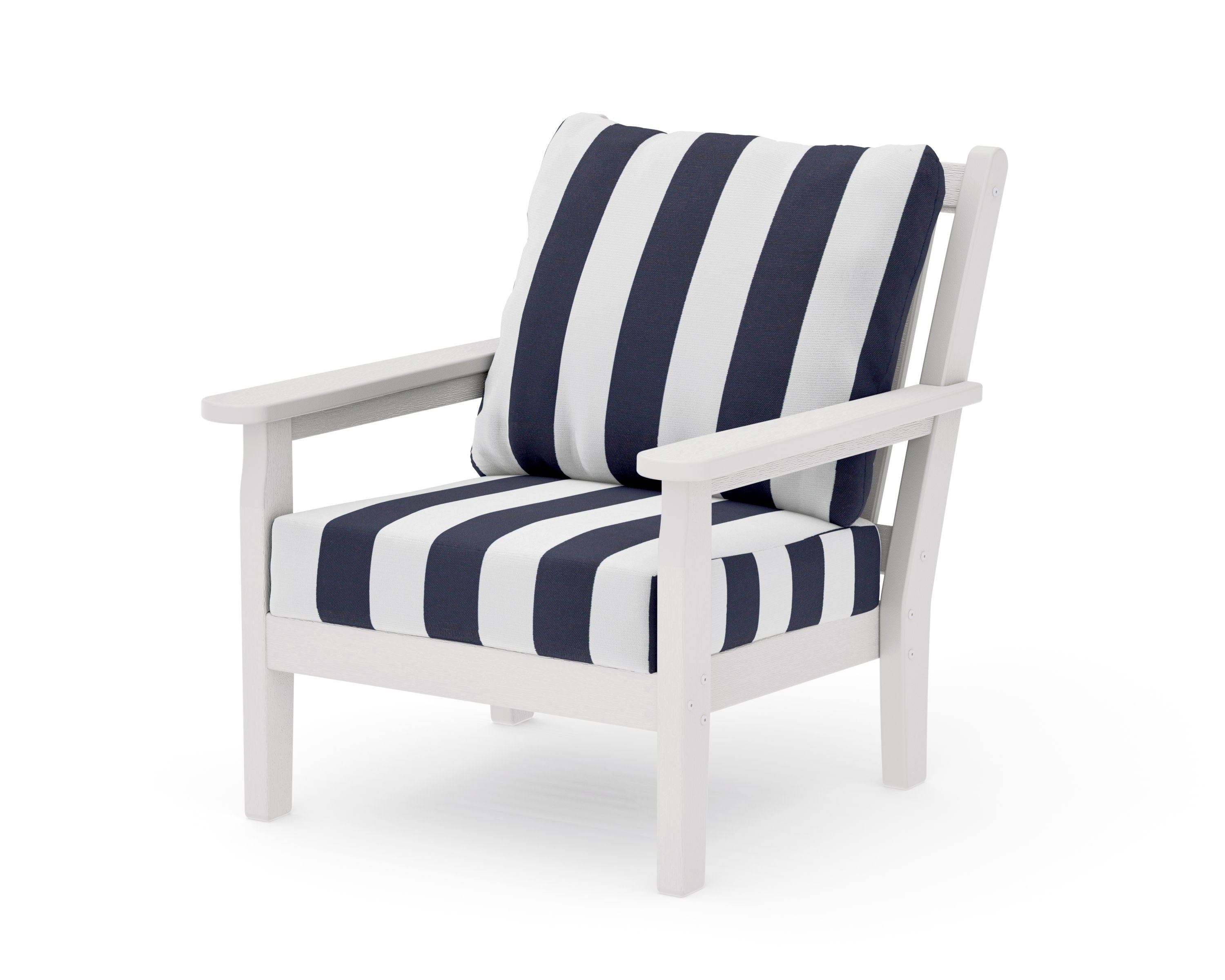 Chippendale Deep Seating Chair in Vintage White / Cabana Stripe Navy