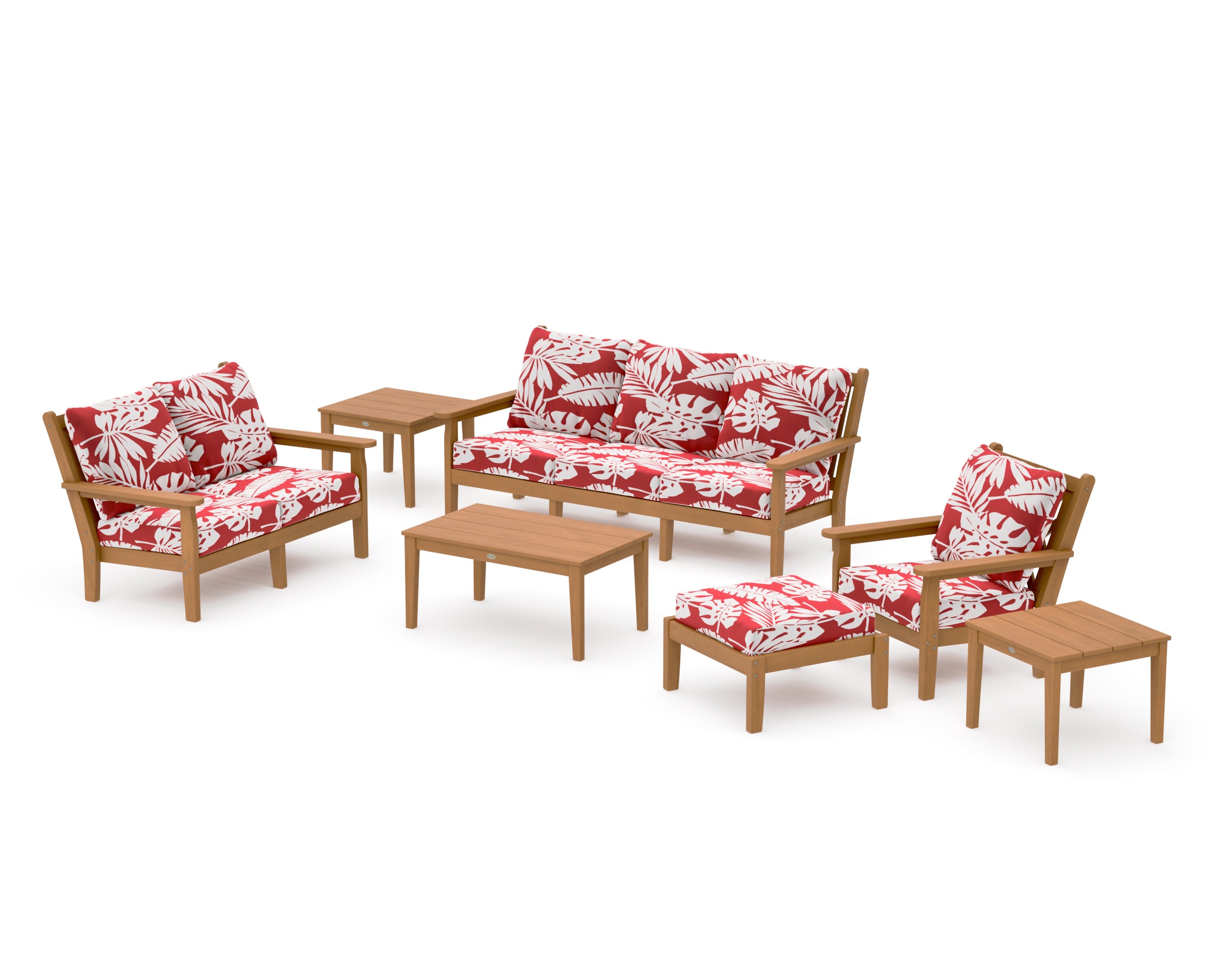 Chippendale 7-Piece Deep Seating Set in Natural / Leaf Crimson