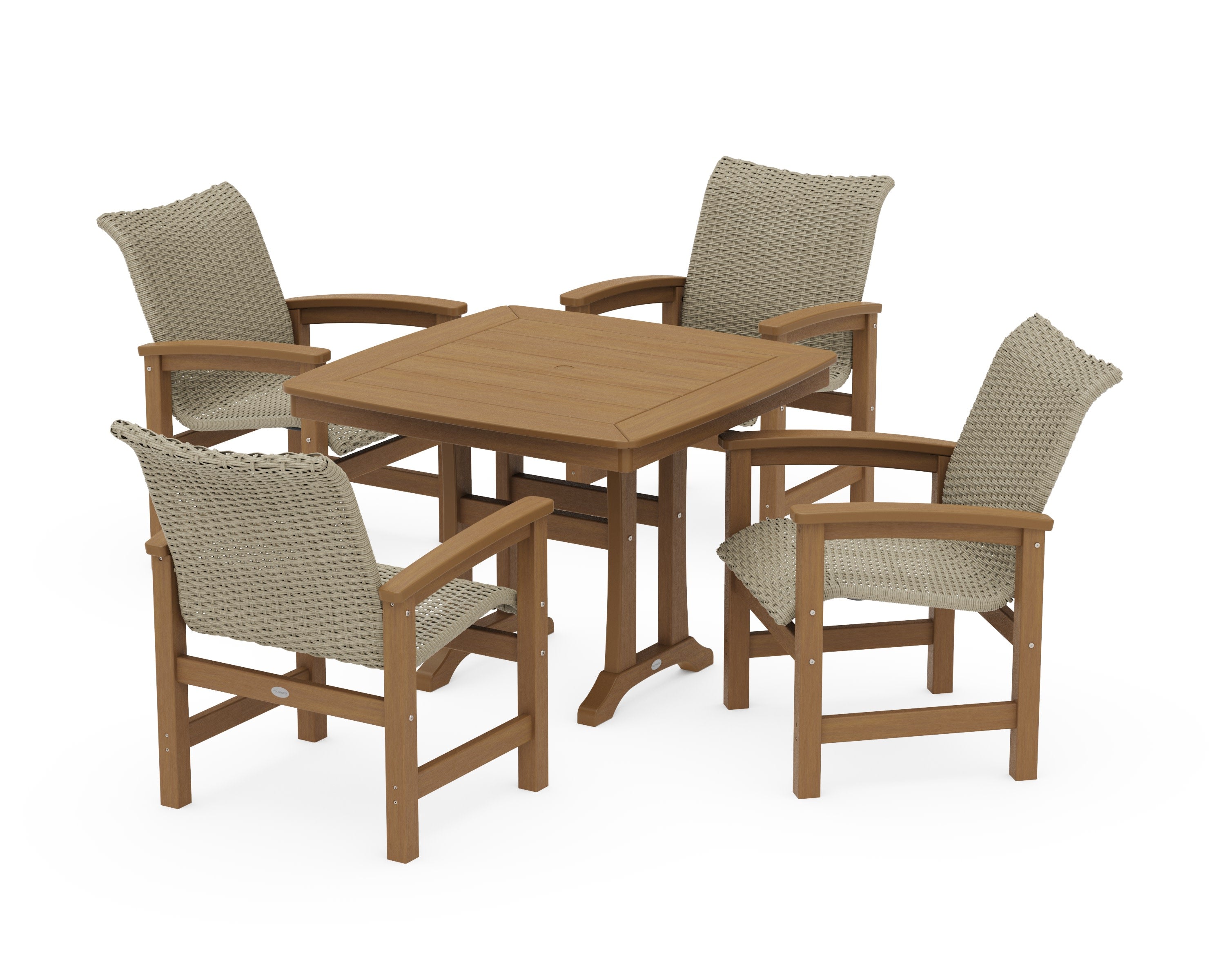 Coastal Woven 5-Piece Dining Set with Trestle Legs in Natural / Dune Grass