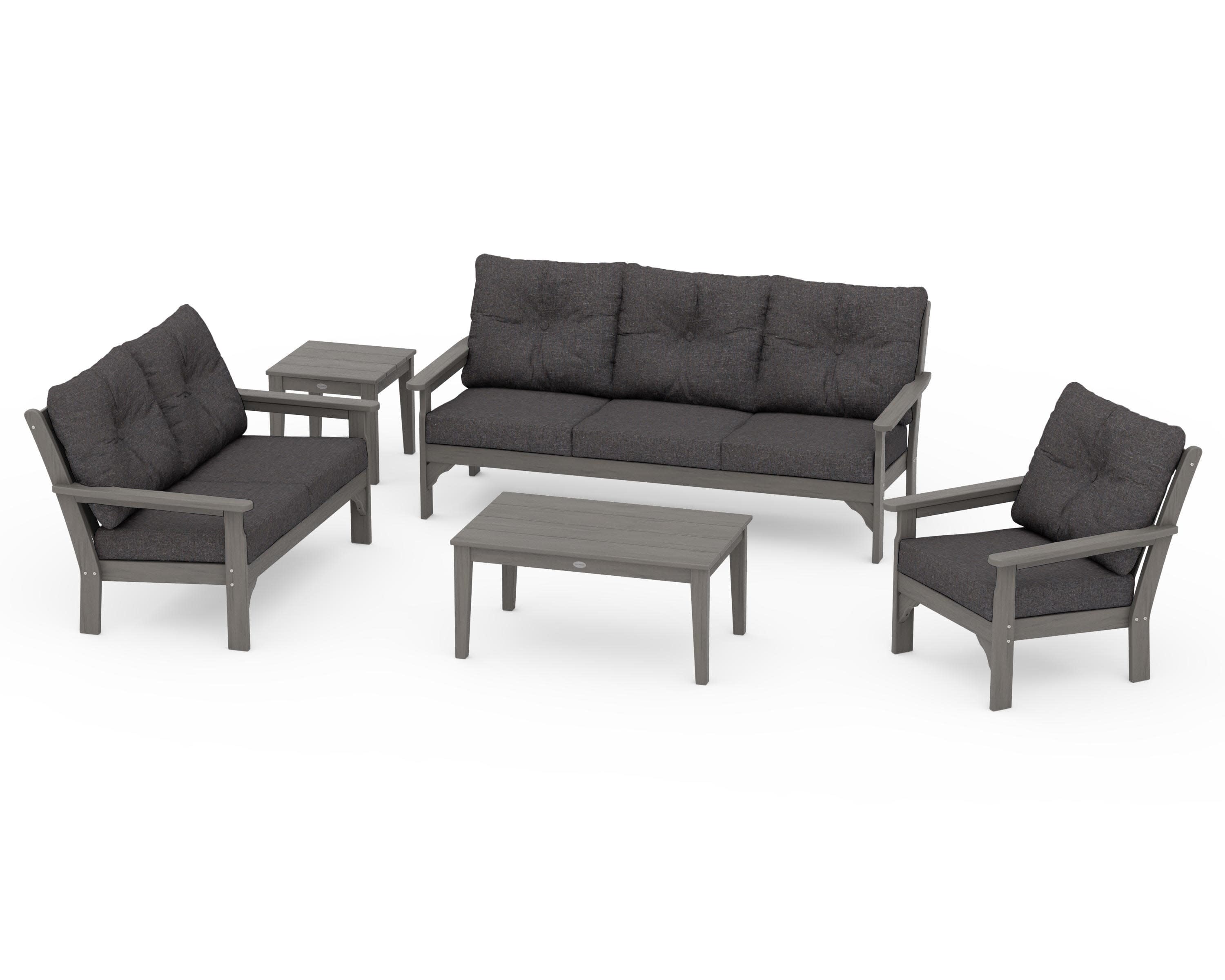 Vineyard 5 Piece Deep Seating Set in Driftwood / Ash Charcoal