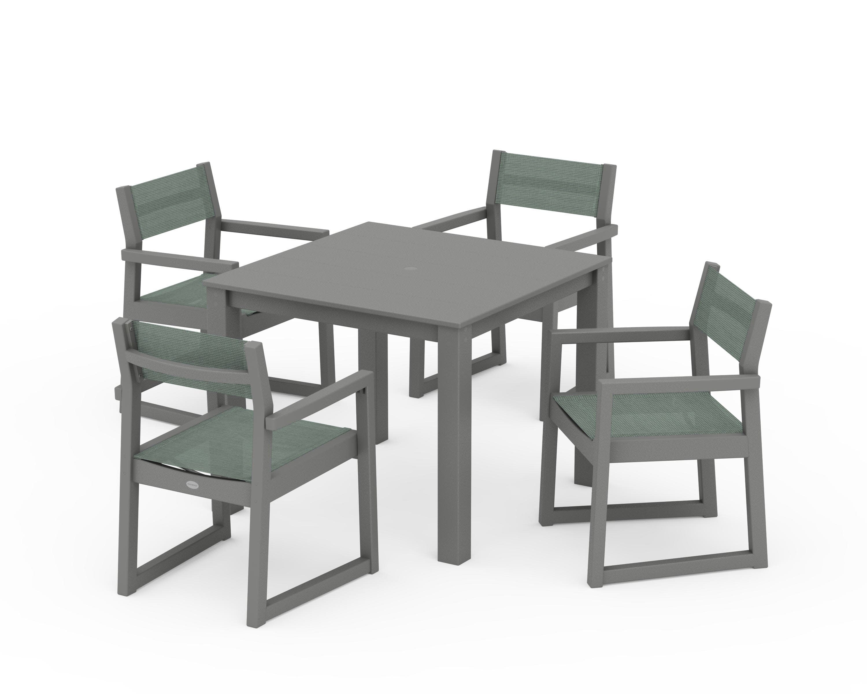 EDGE Sling Arm Chair 5-Piece Parsons Dining Set in Slate Grey / Dupioni Sea Mist Sling