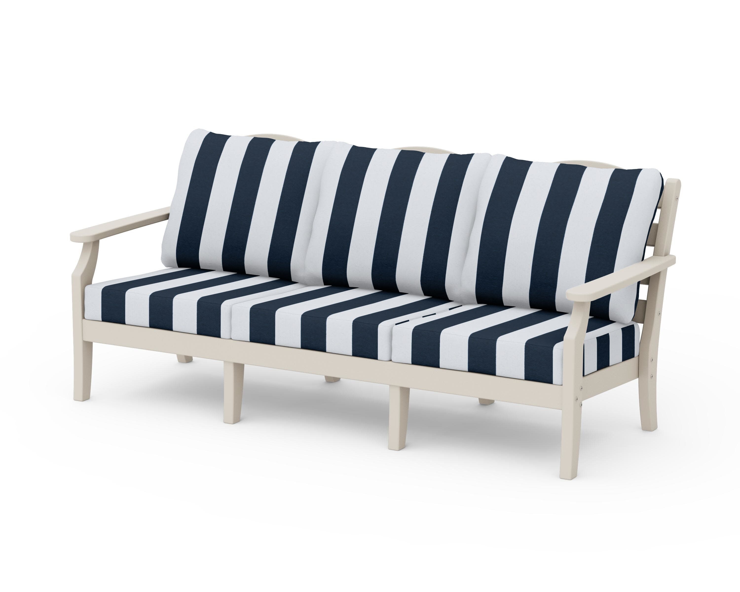 Savannah Deep Seating Sofa in Sand / Cabana Stripe Marine Indigo