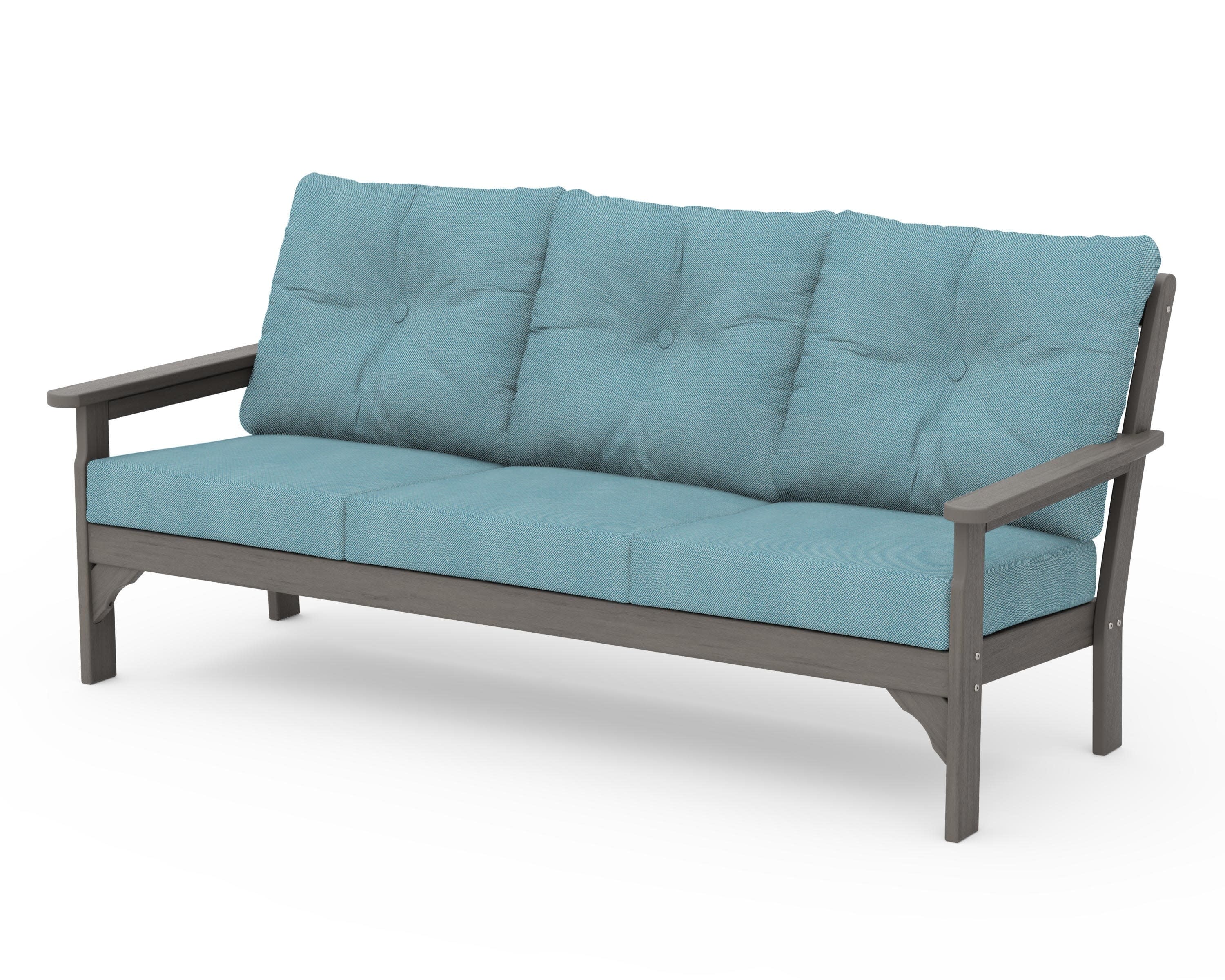 Vineyard Deep Seating Sofa in Driftwood / Lattice Sky Blue