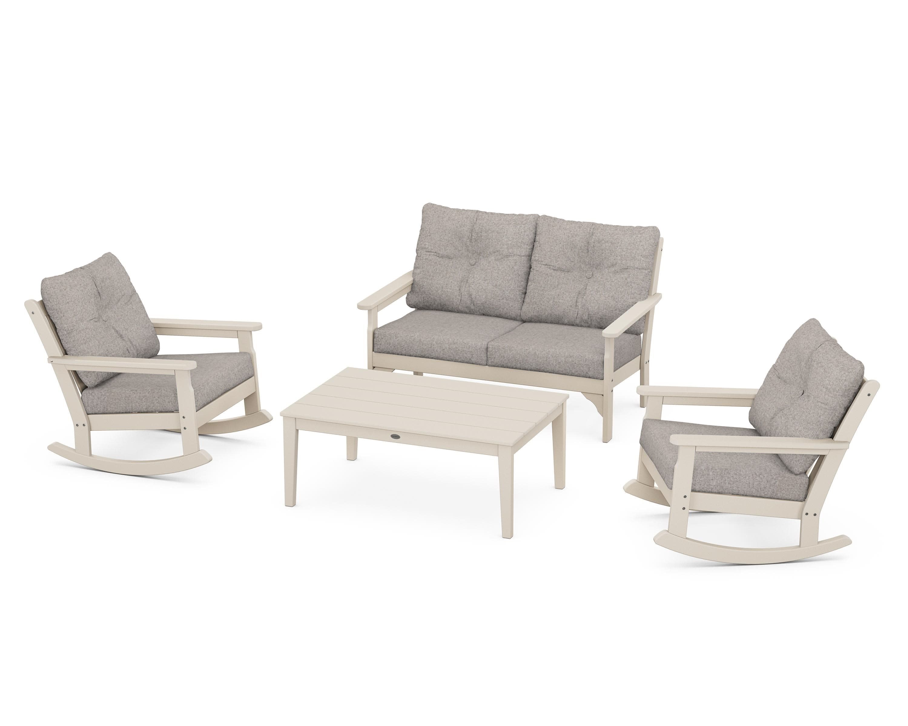 Vineyard 4-Piece Deep Seating Rocking Chair Set in Sand / Weathered Tweed