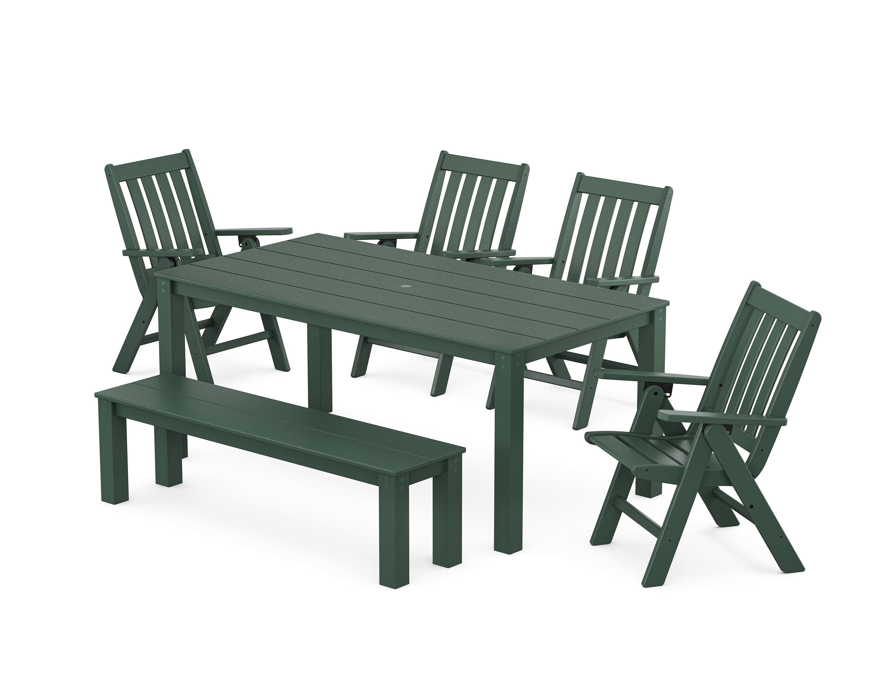 Vineyard Folding Chair 6-Piece Parsons Dining Set with Bench in Green