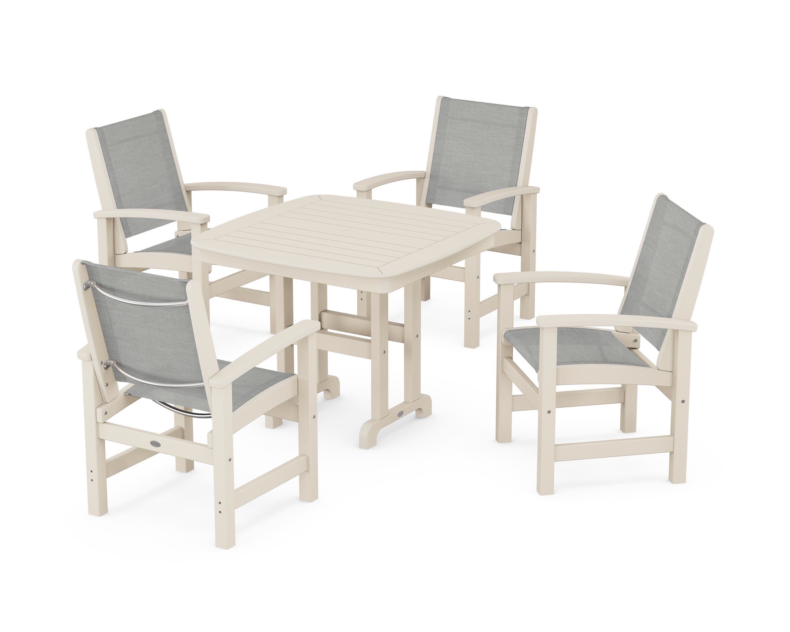 Coastal 5-Piece Dining Set in Sand / Metallic Sling