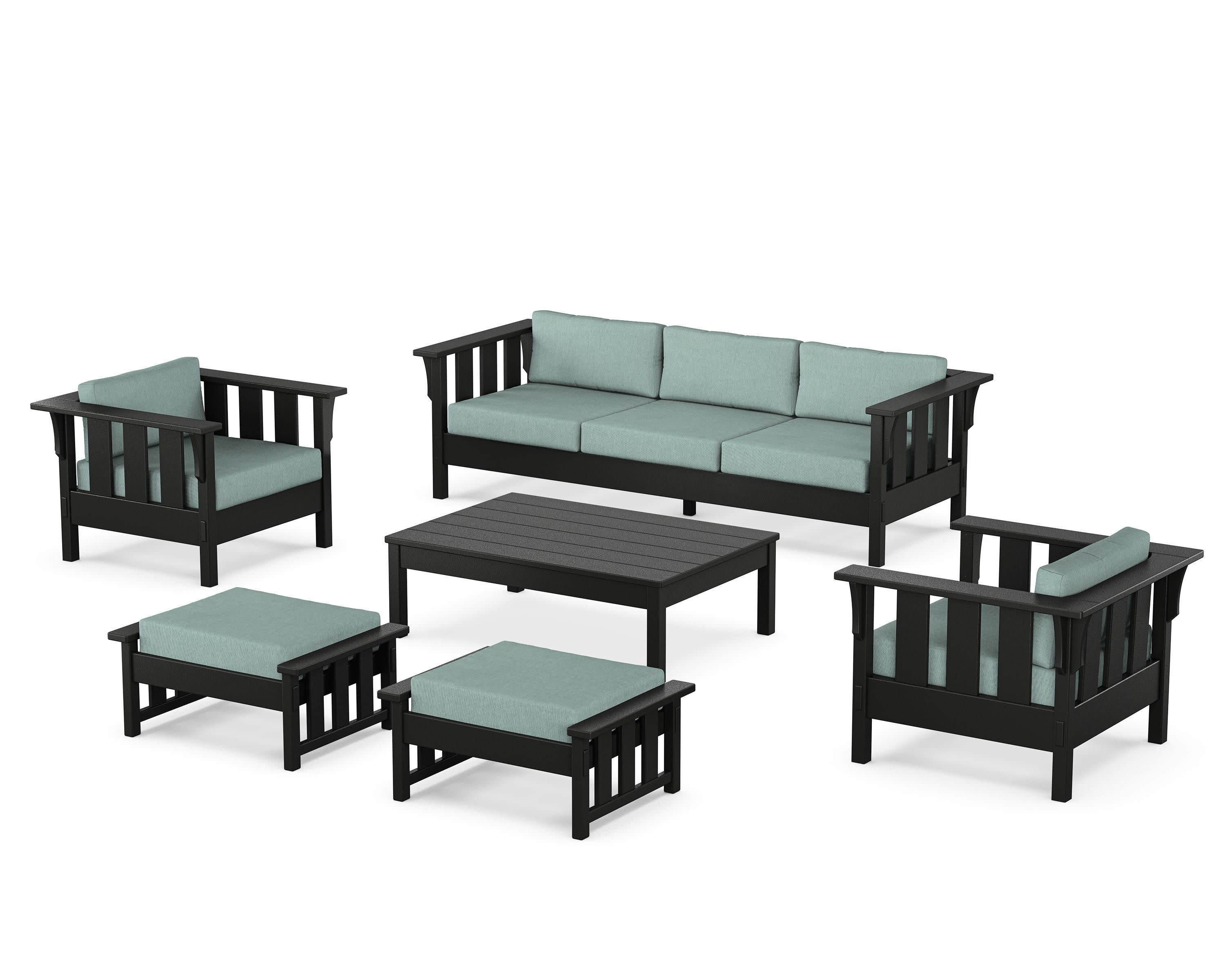 Acadia 6-Piece Lounge Sofa Set in Black / Glacier Spa