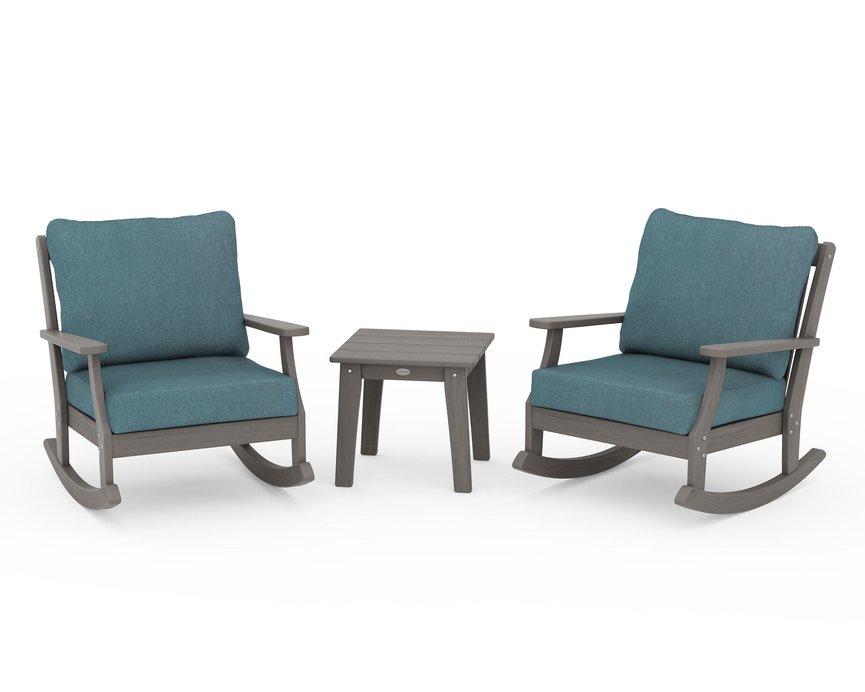 Braxton 3-Piece Deep Seating Rocker Set in Driftwood / Ocean Teal