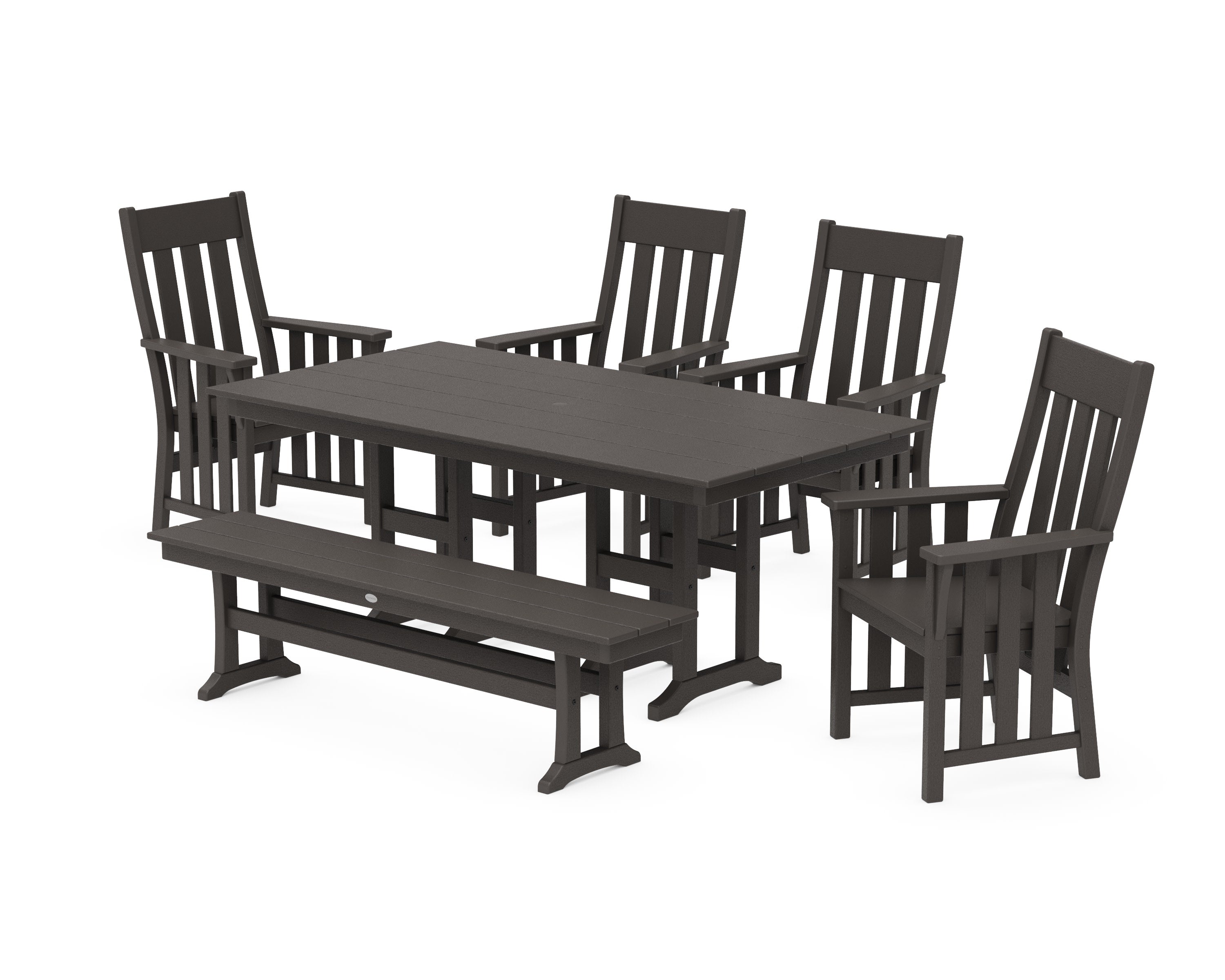 Acadia 6-Piece Farmhouse Dining Set with Bench in Vintage Coffee