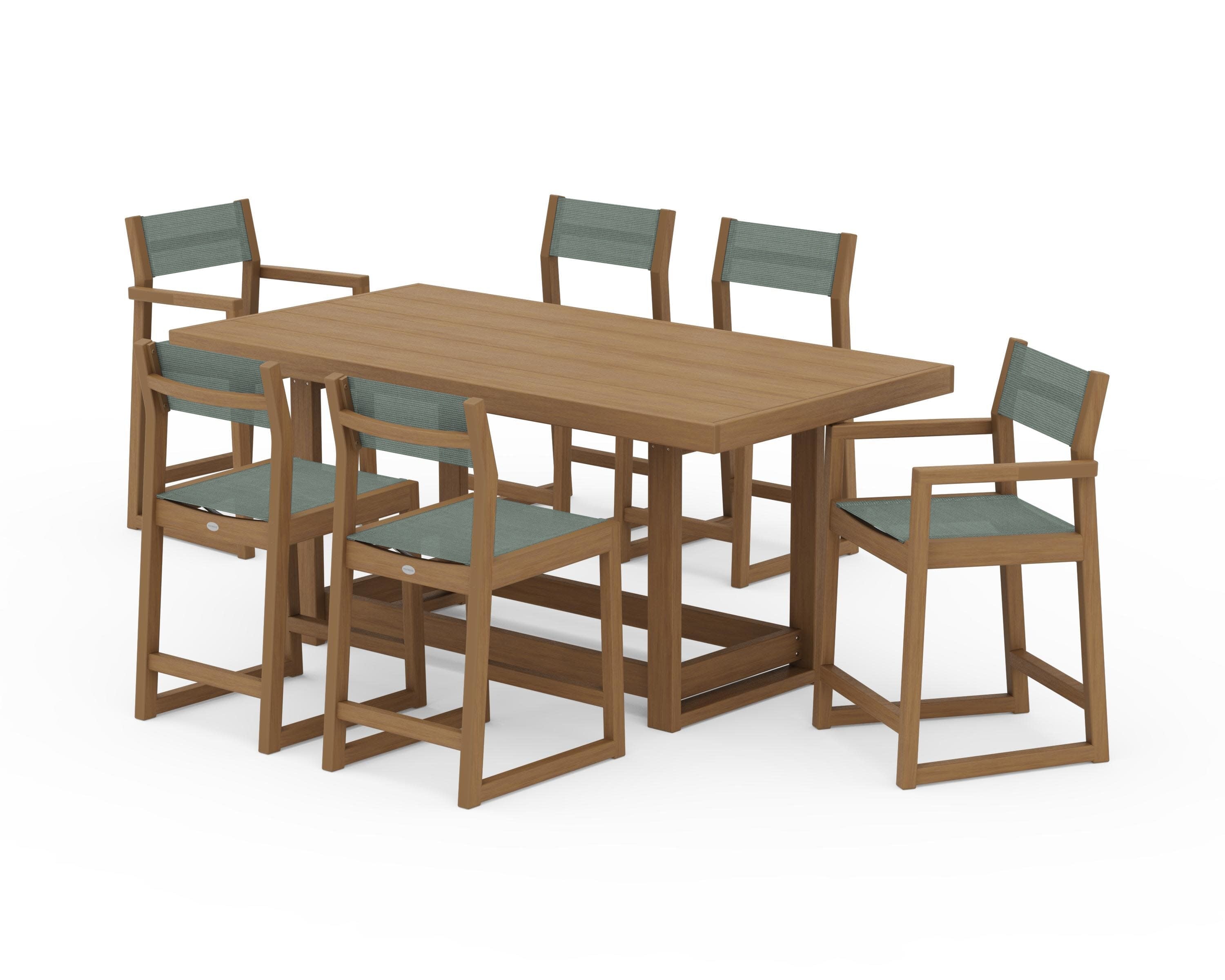 EDGE Sling 7-Piece Counter Table Set in Natural / Dupioni Sea Mist Sling