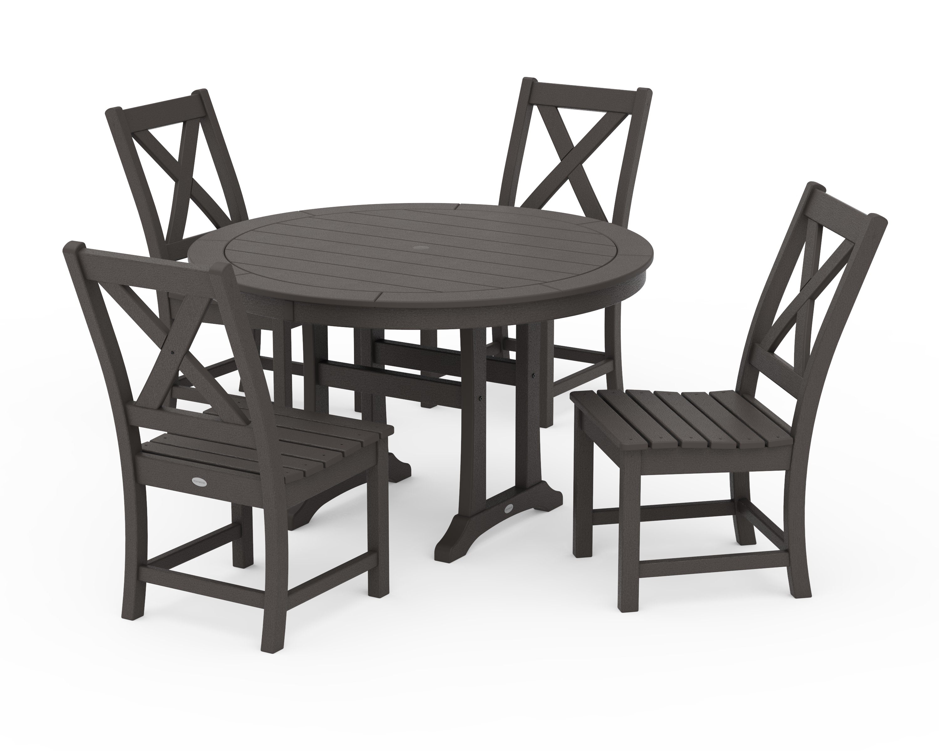Braxton Side Chair 5-Piece Round Dining Set With Trestle Legs in Vintage Coffee