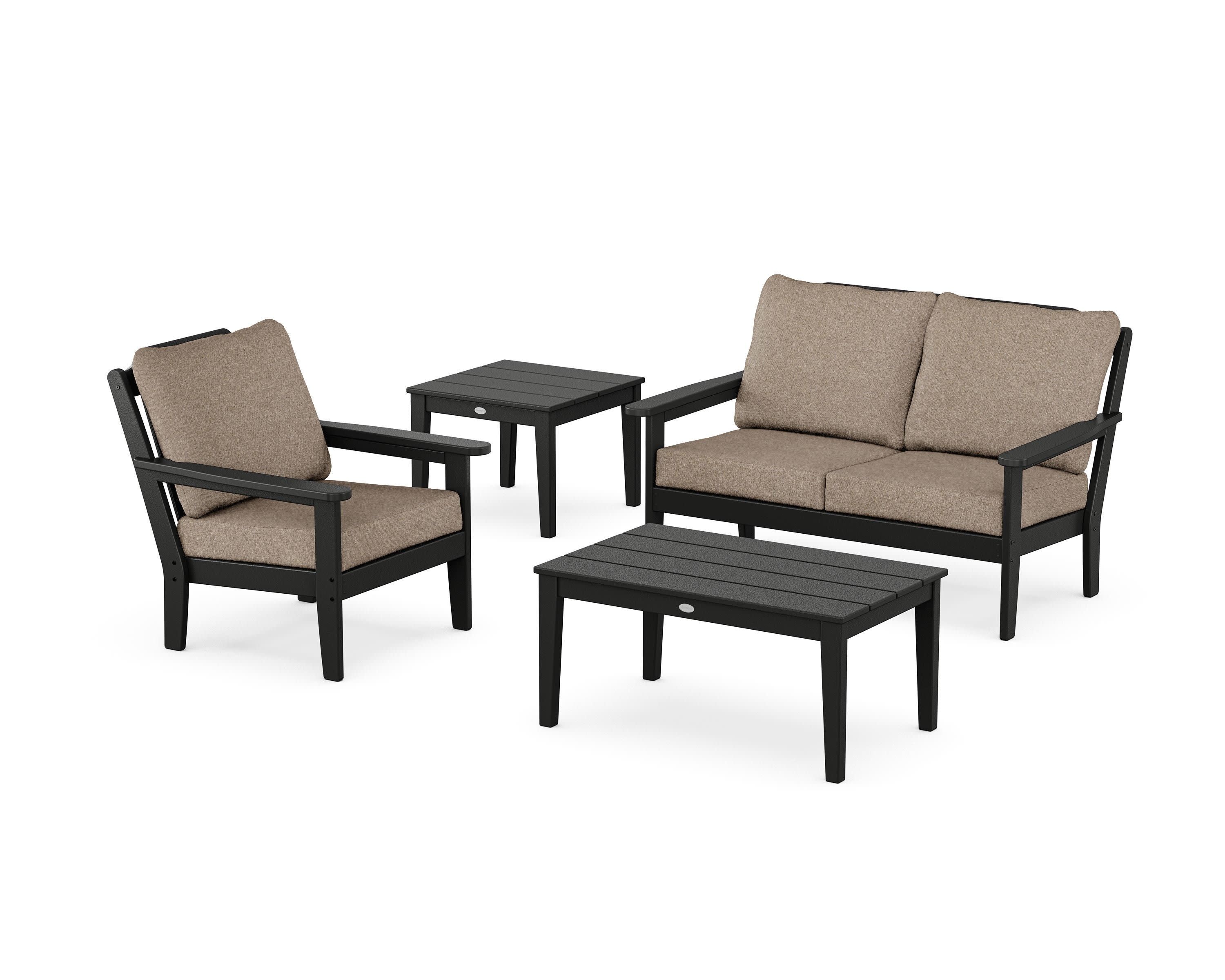 Wovendale 4-Piece Deep Seating Set in Black / Spiced Burlap