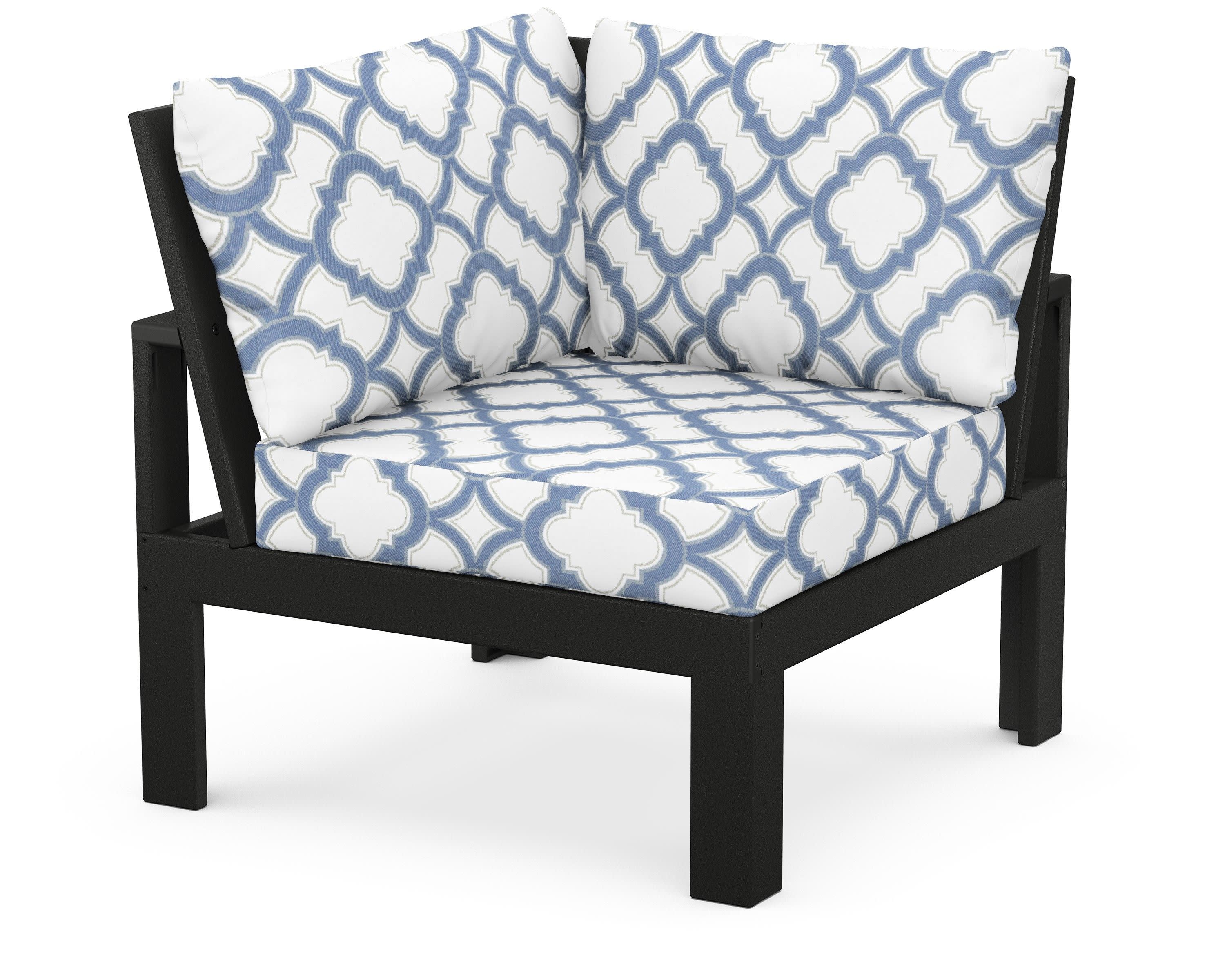Modular Corner Chair in Black / Trellis Sky Blue