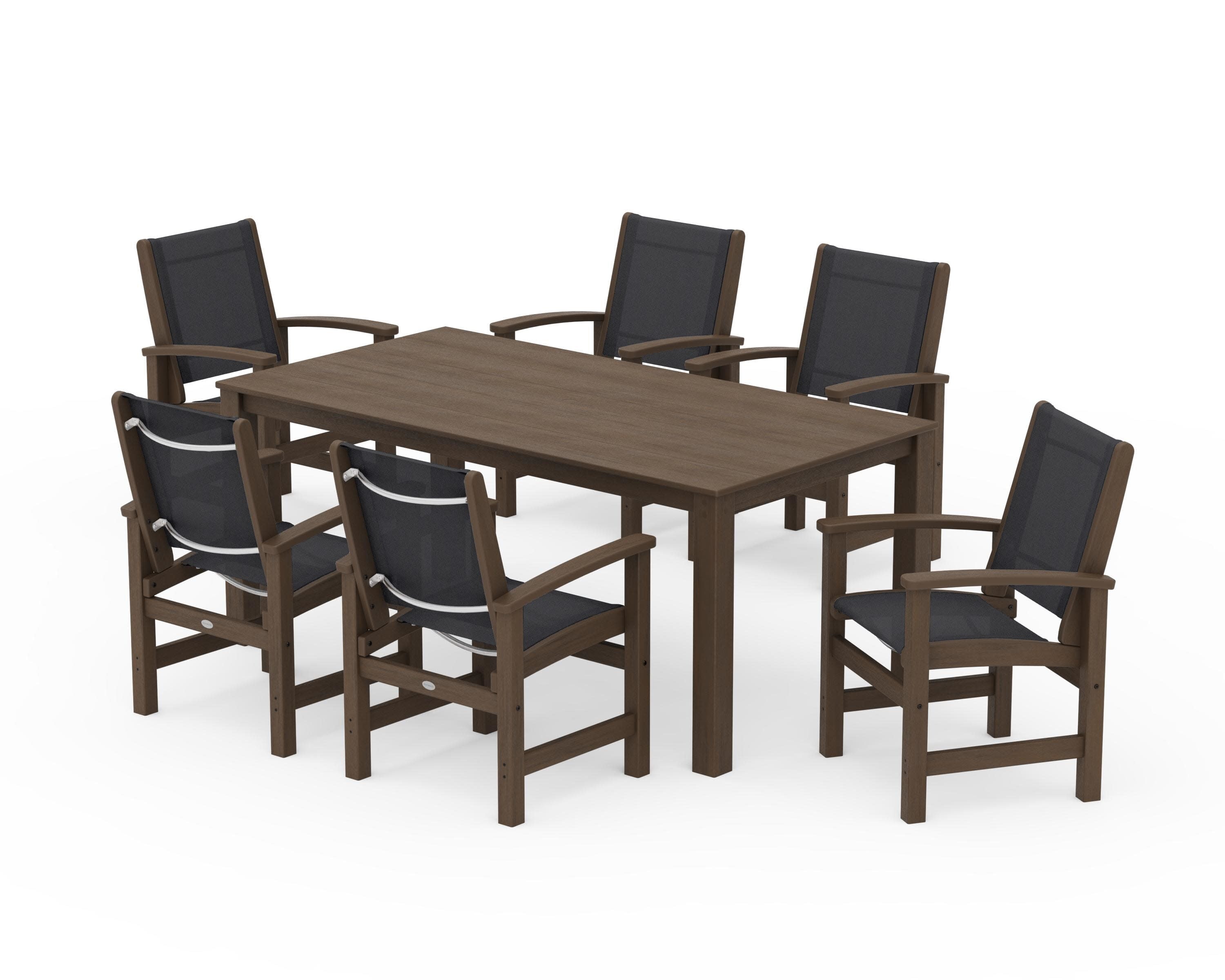 Coastal 7-Piece Parsons Dining Set in Kona / Black Sling