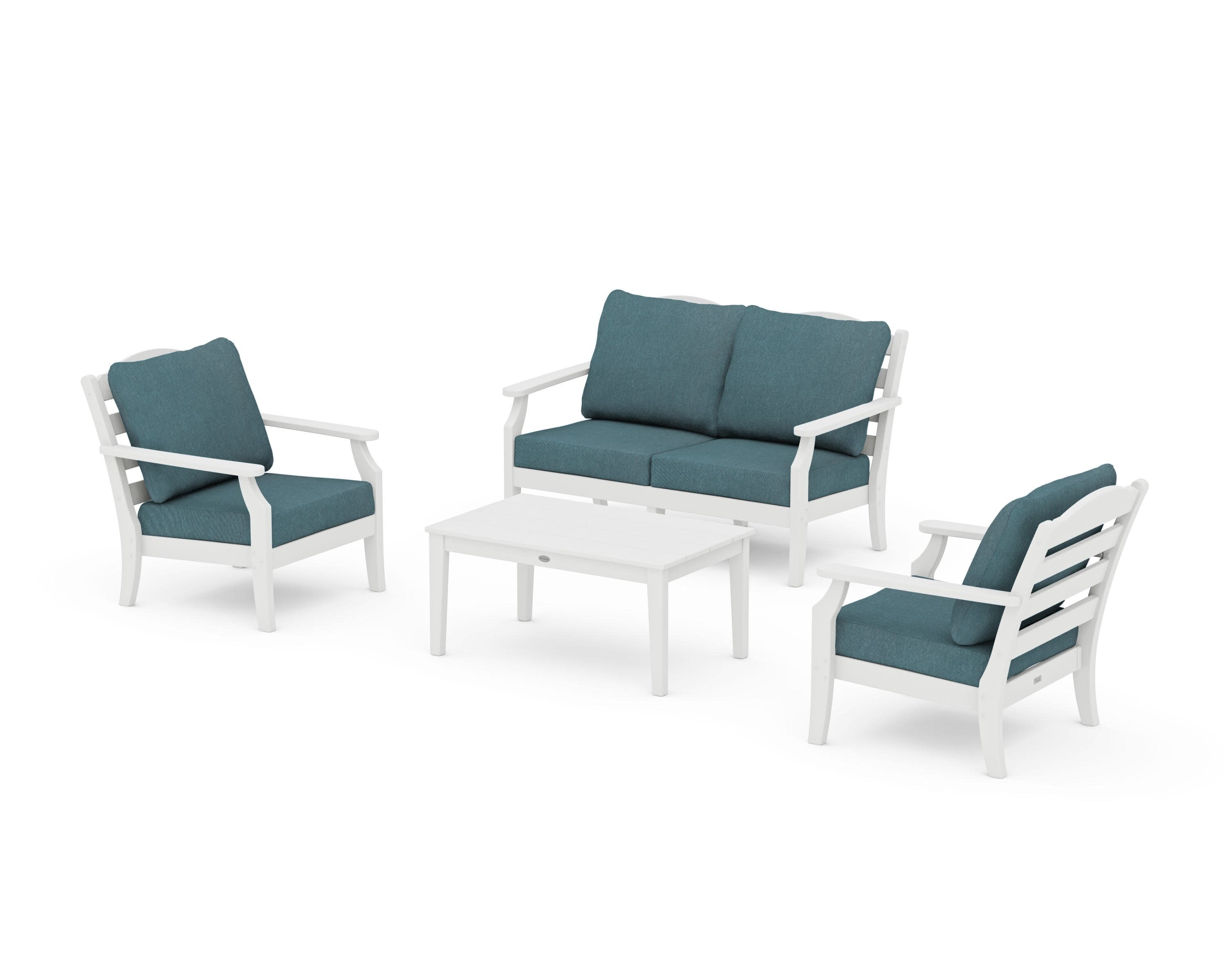 Savannah 4-Piece Deep Seating Set with Loveseat in White / Ocean Teal