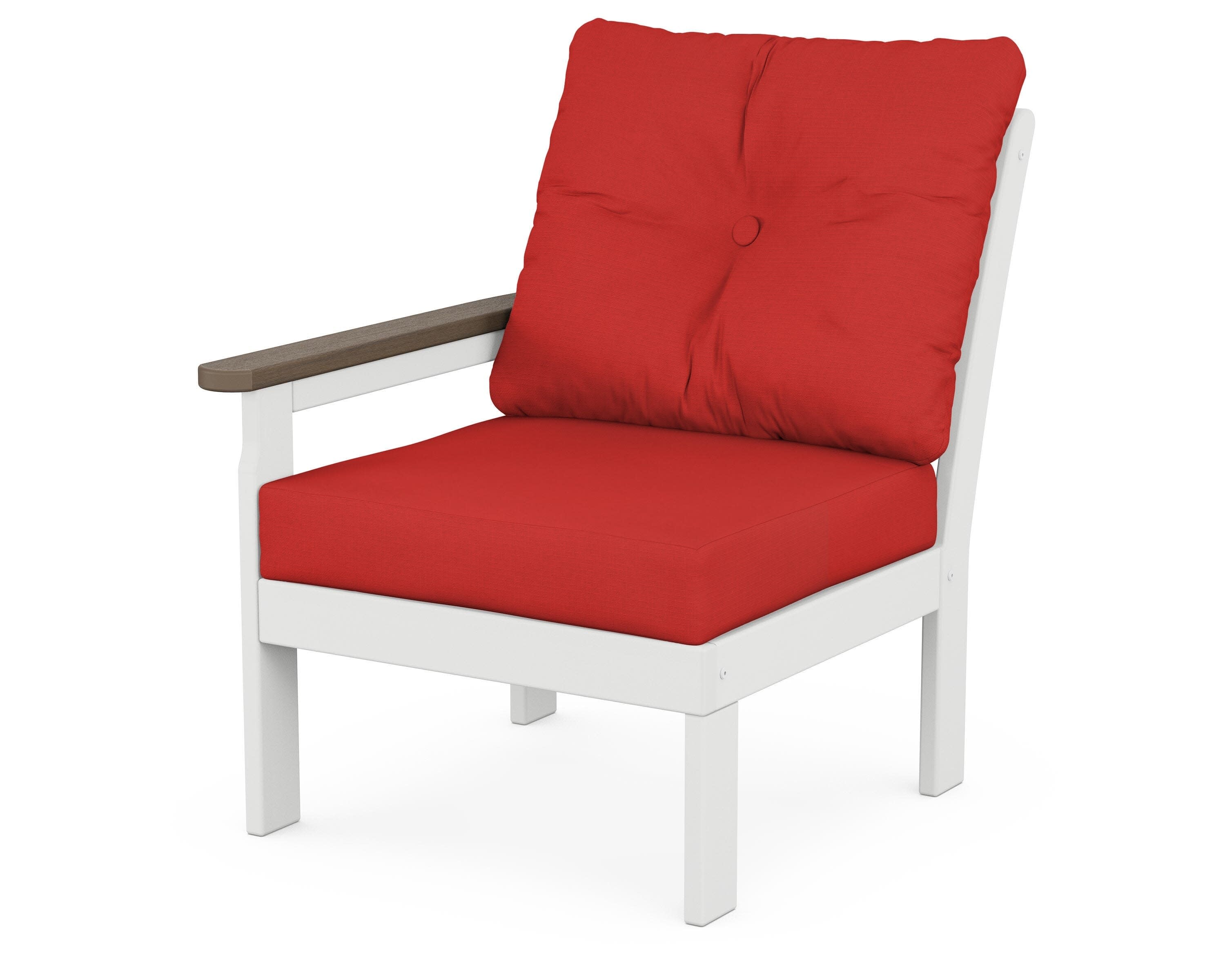 Vineyard Modular Left Arm Chair in White / Kona / Crimson Linen