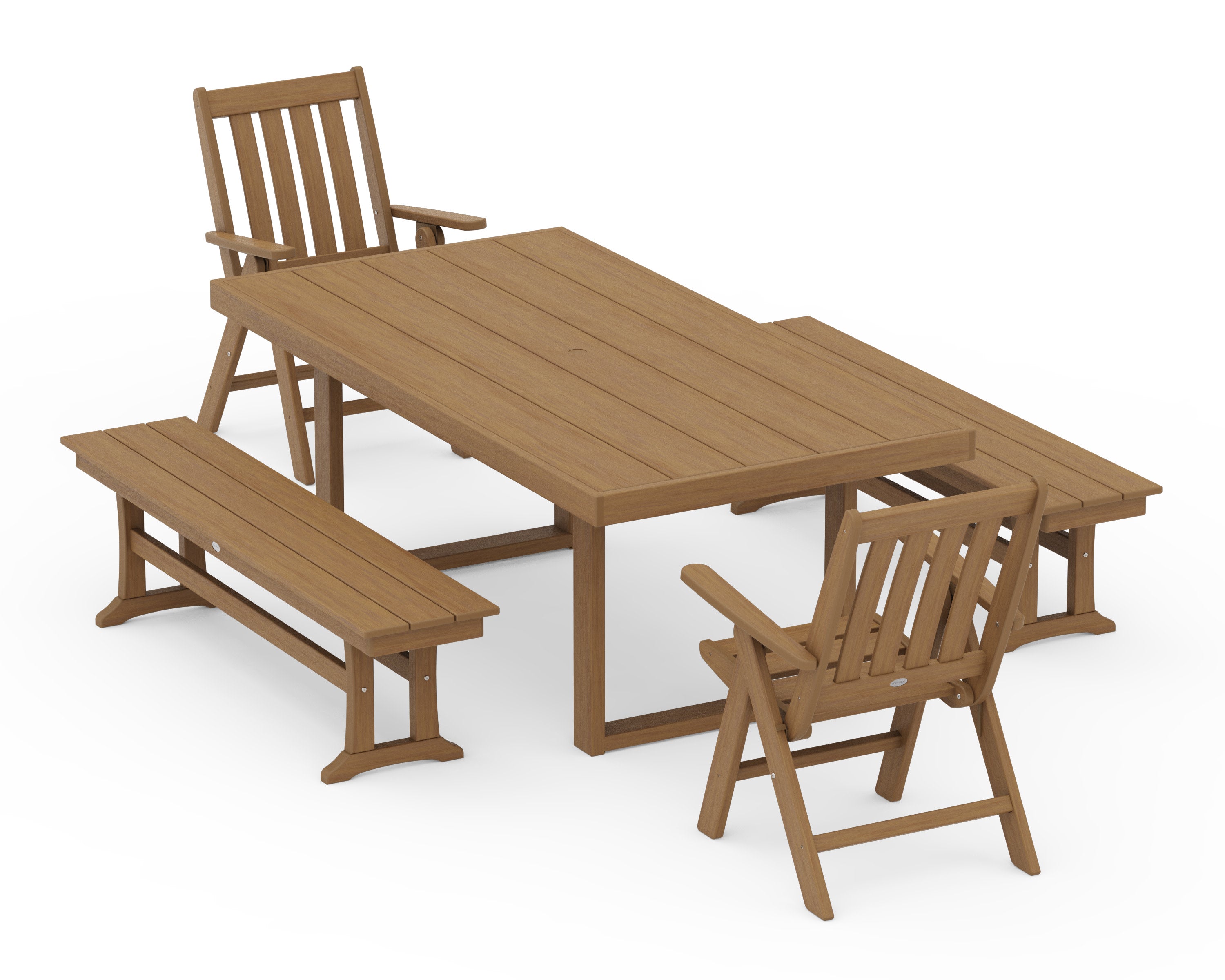 Vineyard Folding Chair 5-Piece Dining Set with Benches in Natural