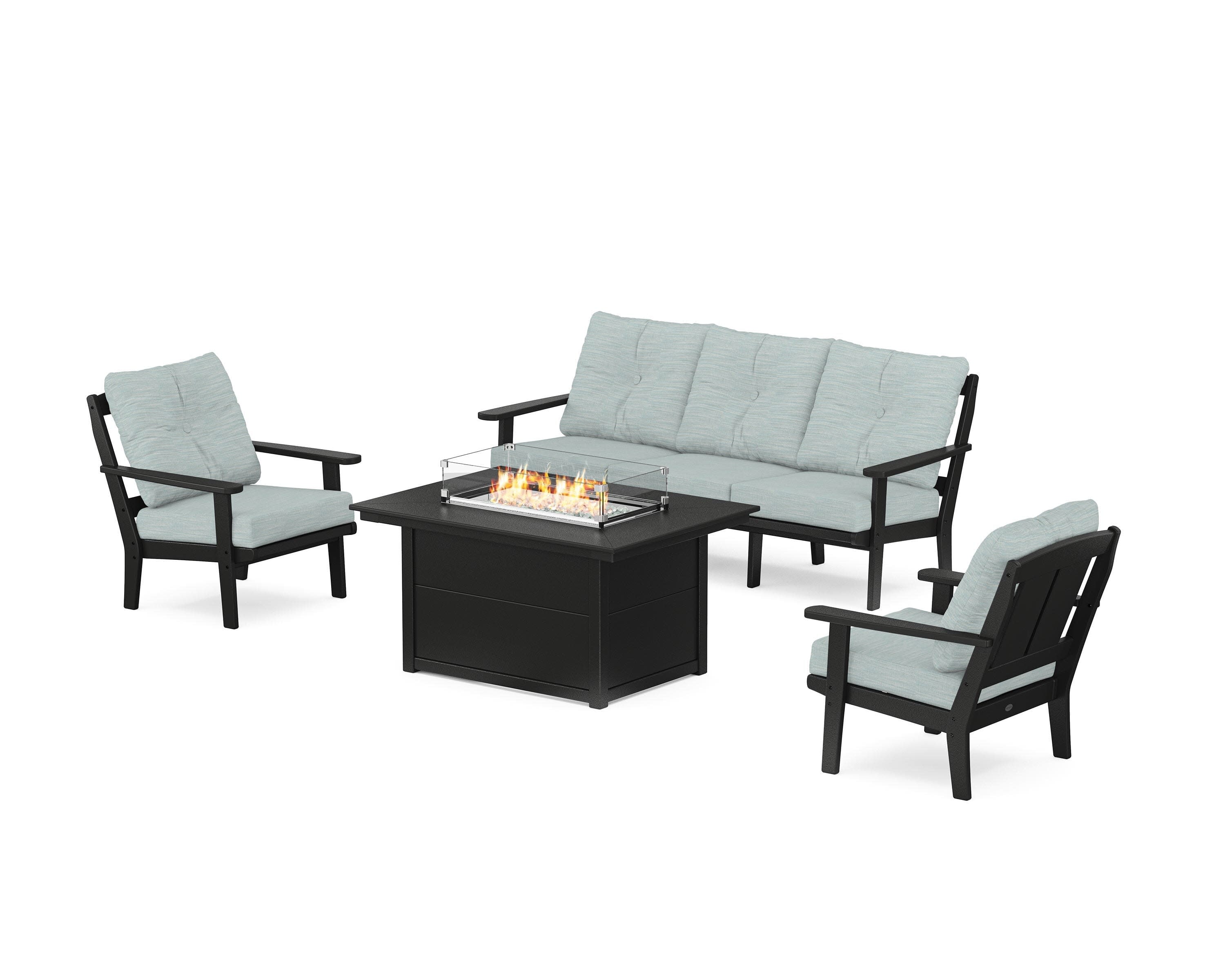 Mission Deep Seating Fire Pit Table Set in Black / Soothe Mist