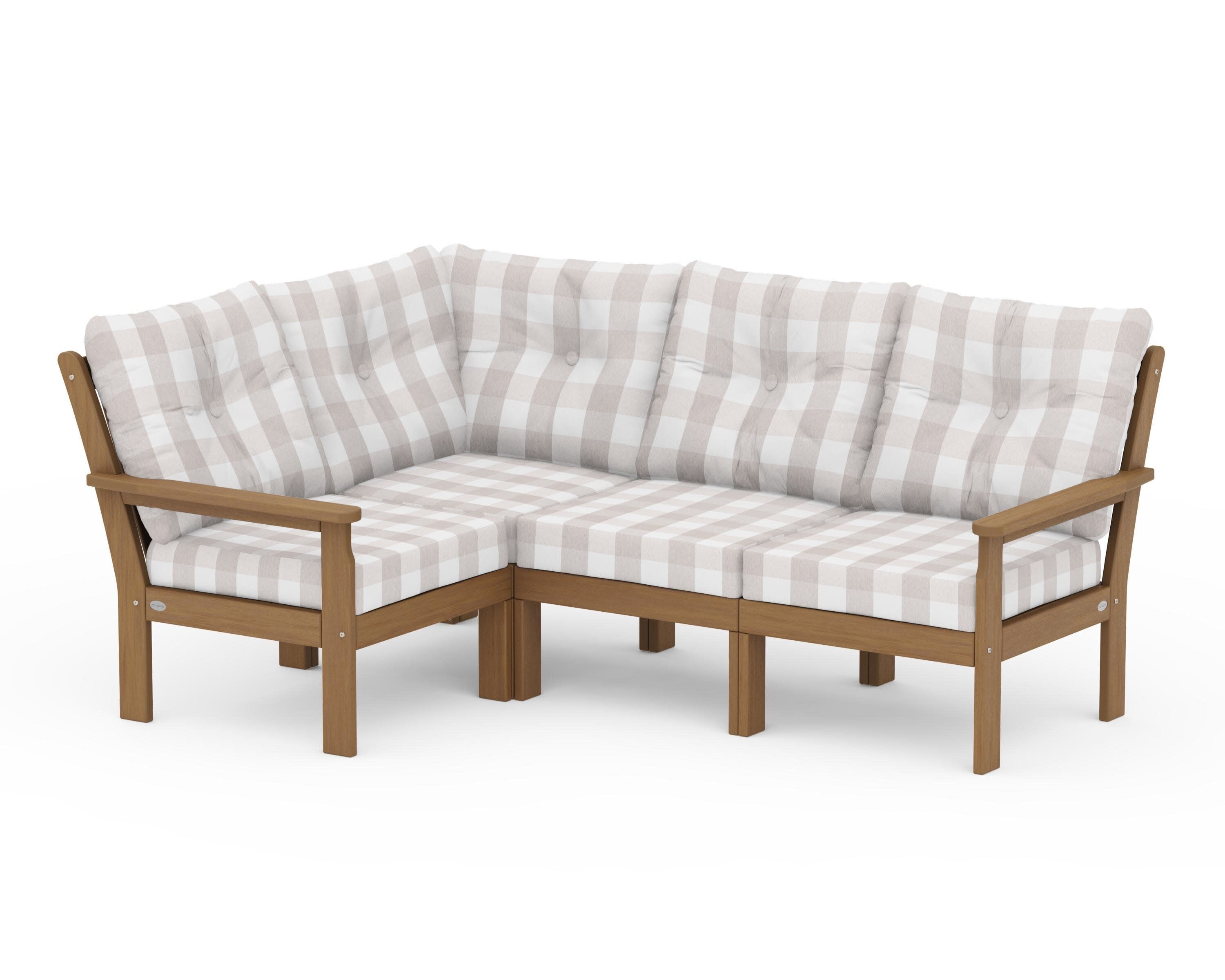 Vineyard 4-Piece Sectional in Natural / Buffalo Plaid Dune Burlap