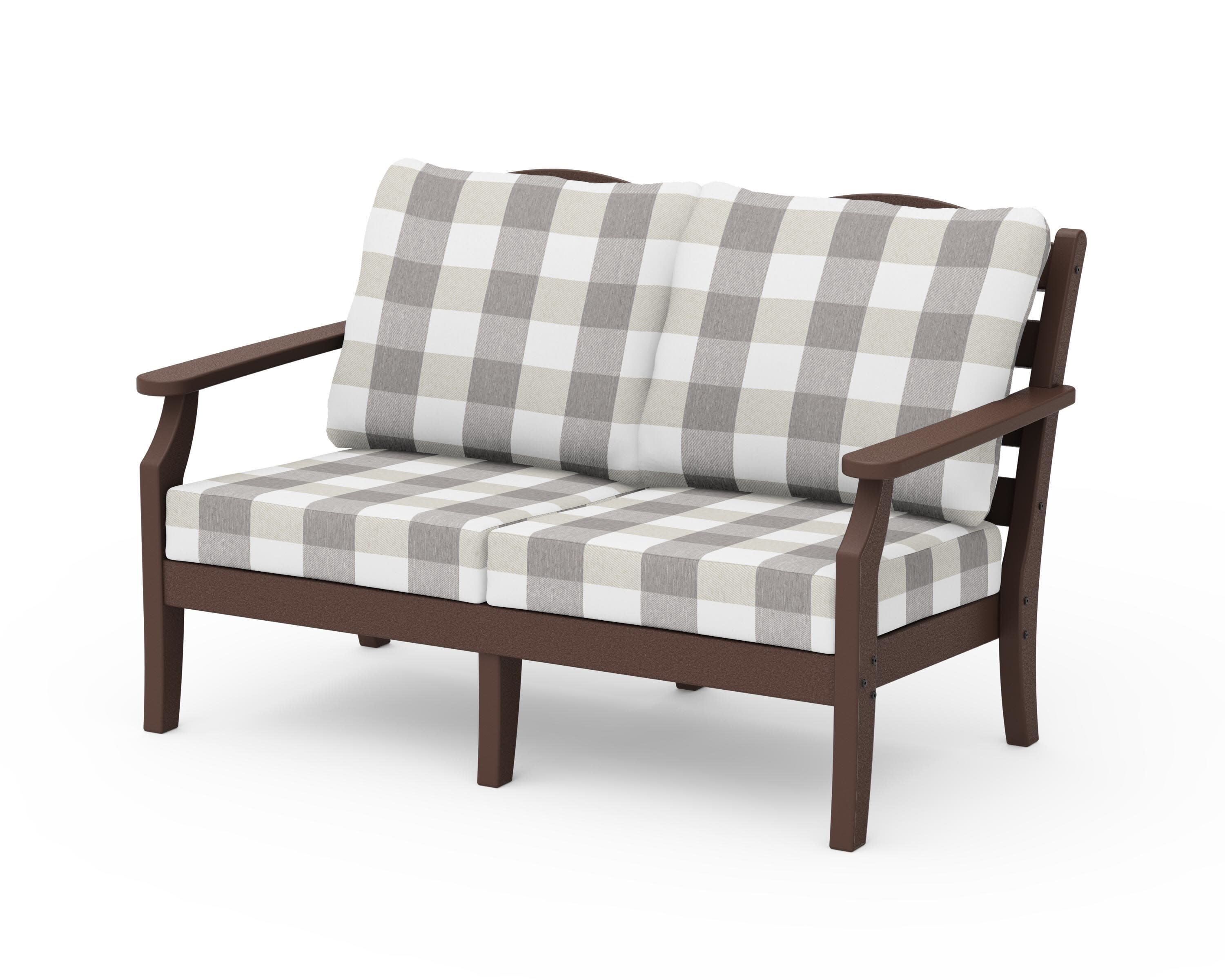 Savannah Deep Seating Loveseat in Mahogany / Buffalo Plaid Grey Mist