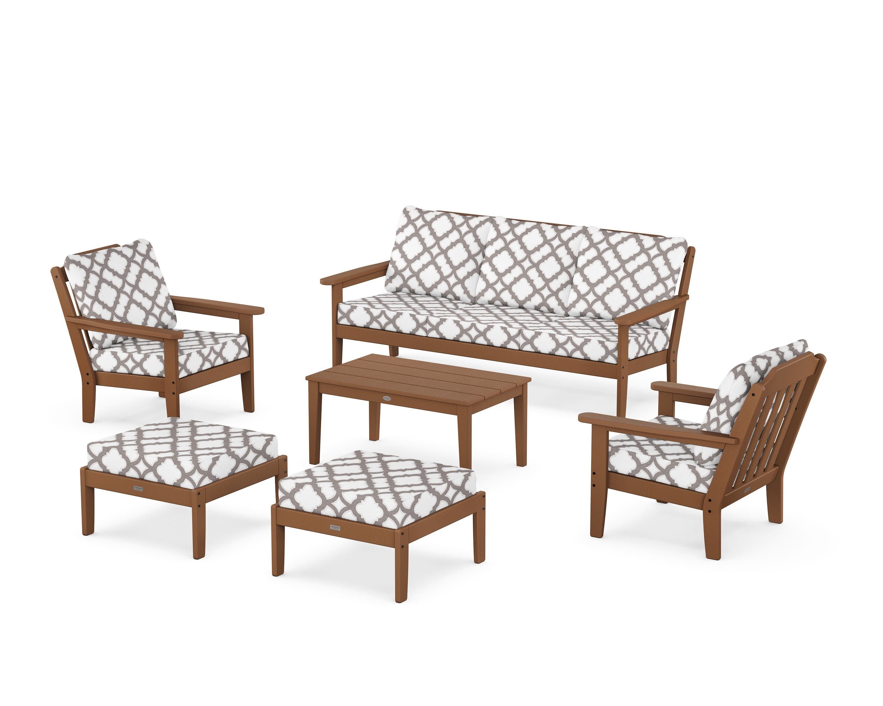 Cottage 6-Piece Lounge Sofa Set in Teak / Trellis Grey Mist