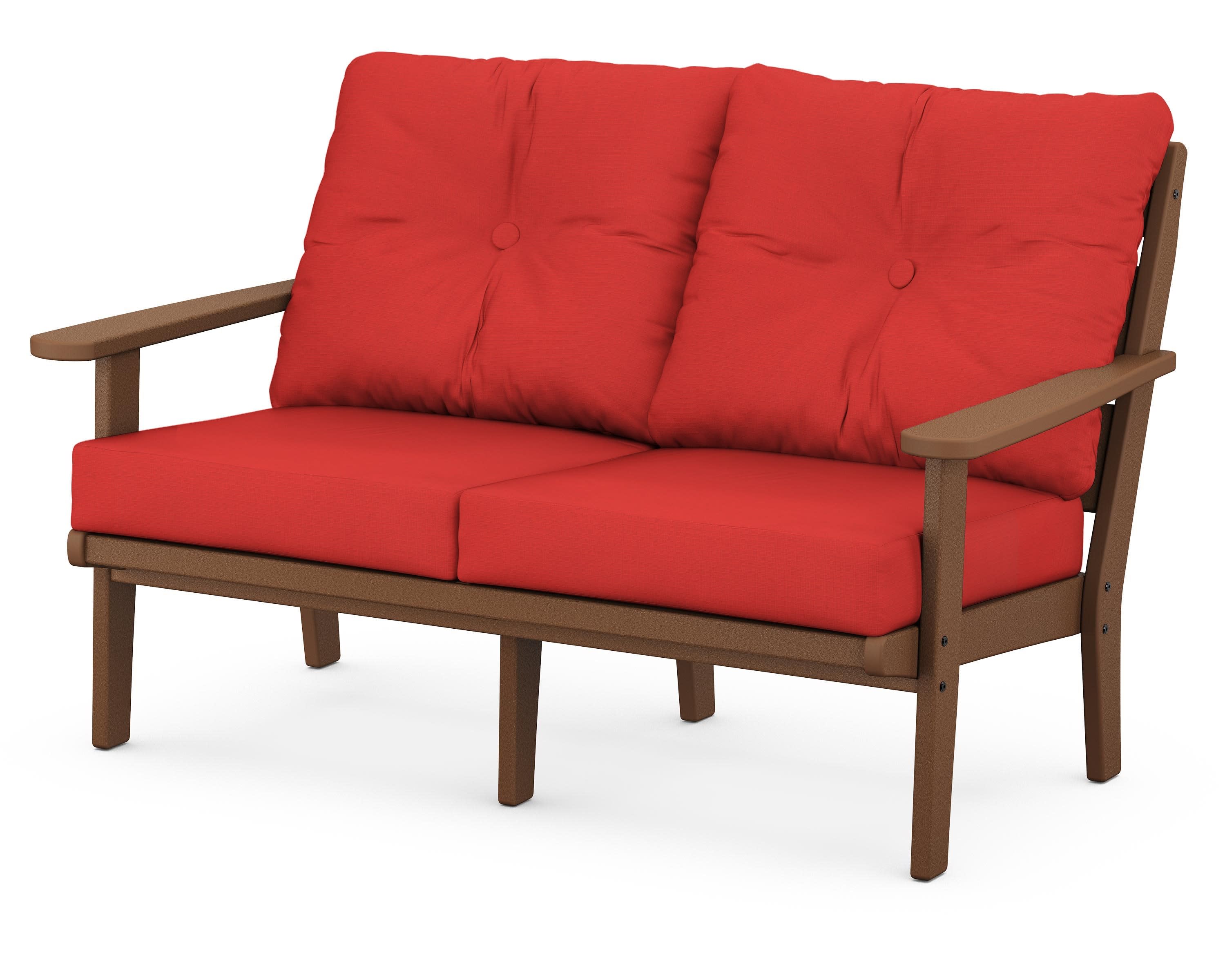 Lakeside Deep Seating Loveseat in Teak / Crimson Linen