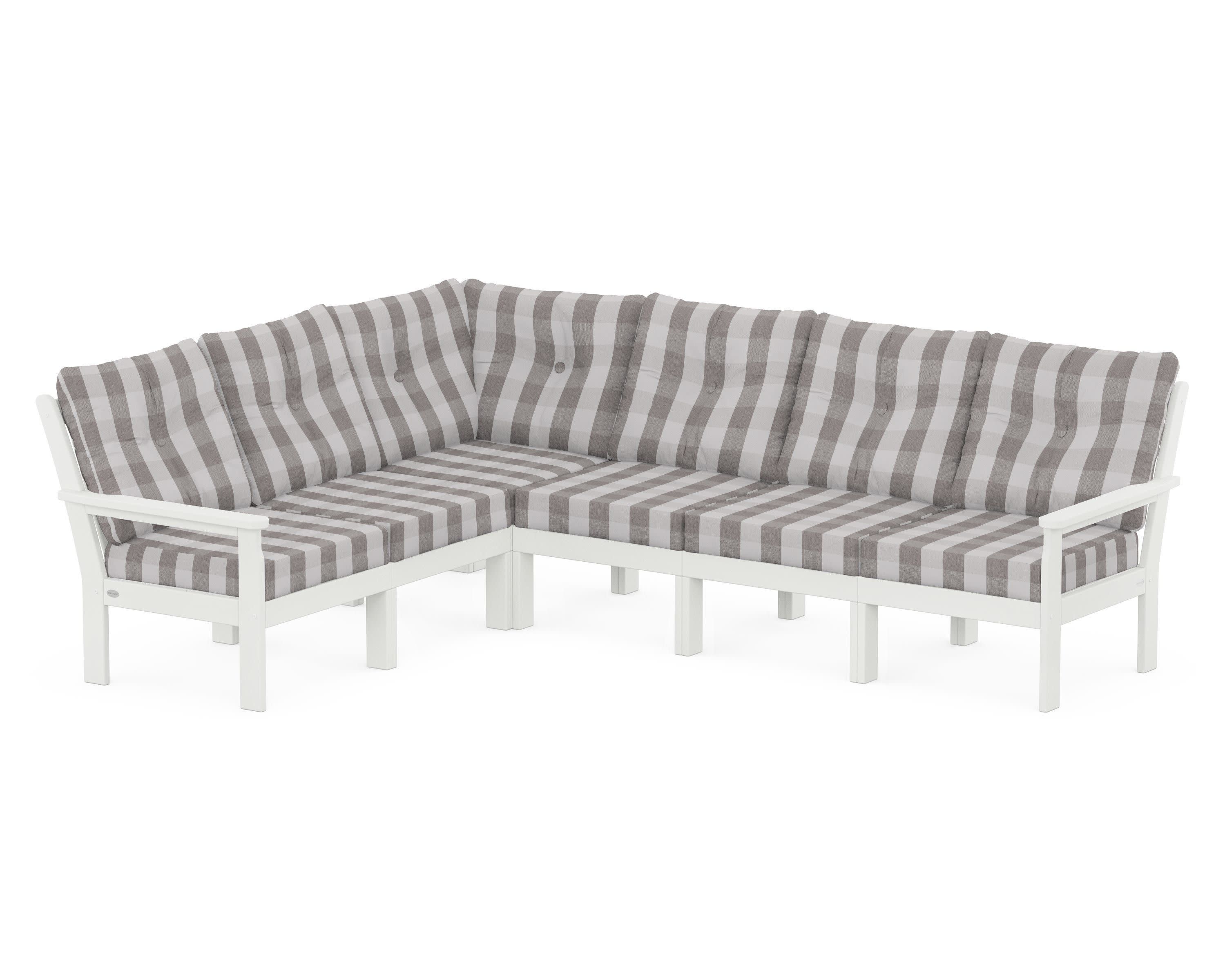 Vineyard 6-Piece Sectional in Vintage White / Buffalo Plaid Grey Mist