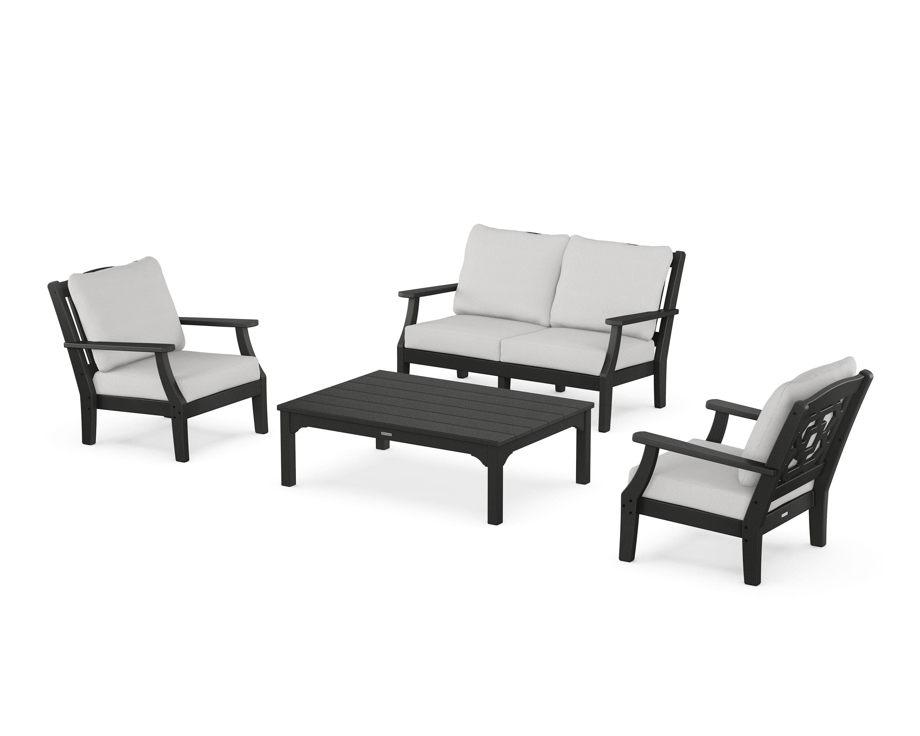 Chinoiserie 4-Piece Deep Seating Set with Loveseat in Black / Diamond in the Rough