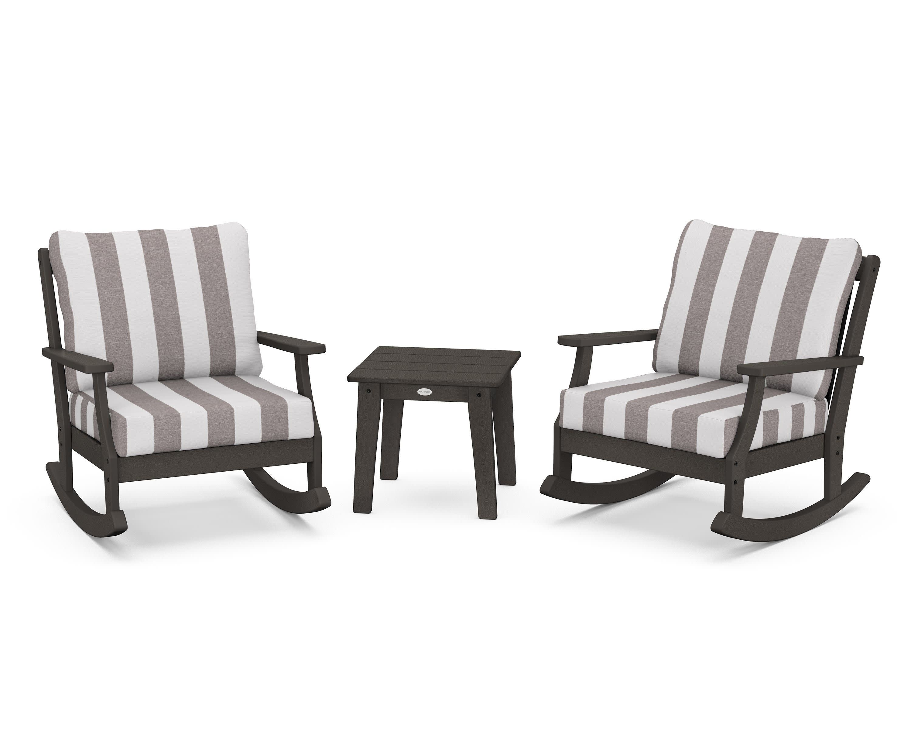 Braxton 3-Piece Deep Seating Rocker Set in Vintage Coffee / Cabana Stripe Grey Mist