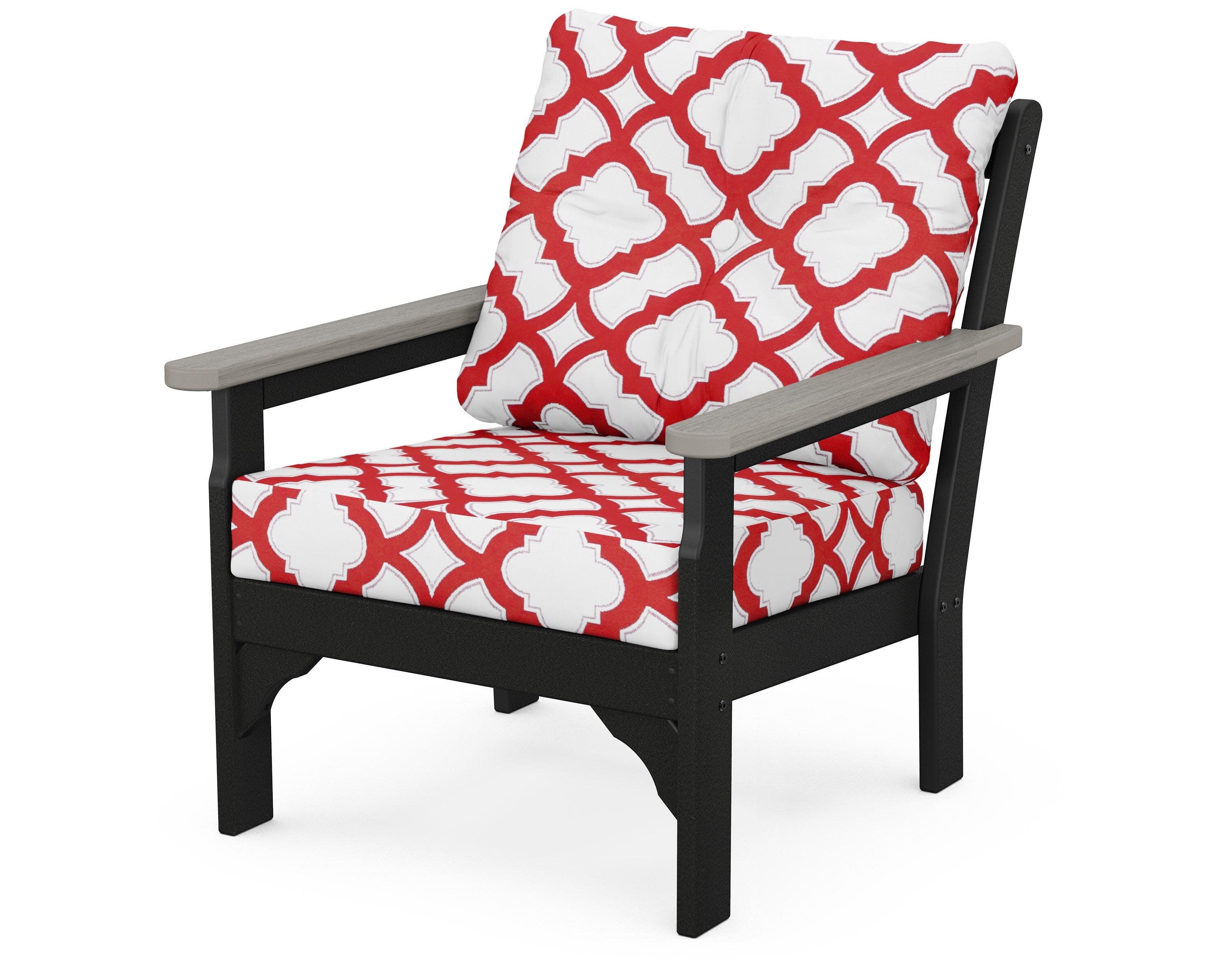 Vineyard Deep Seating Chair in Black / Driftwood / Trellis Crimson