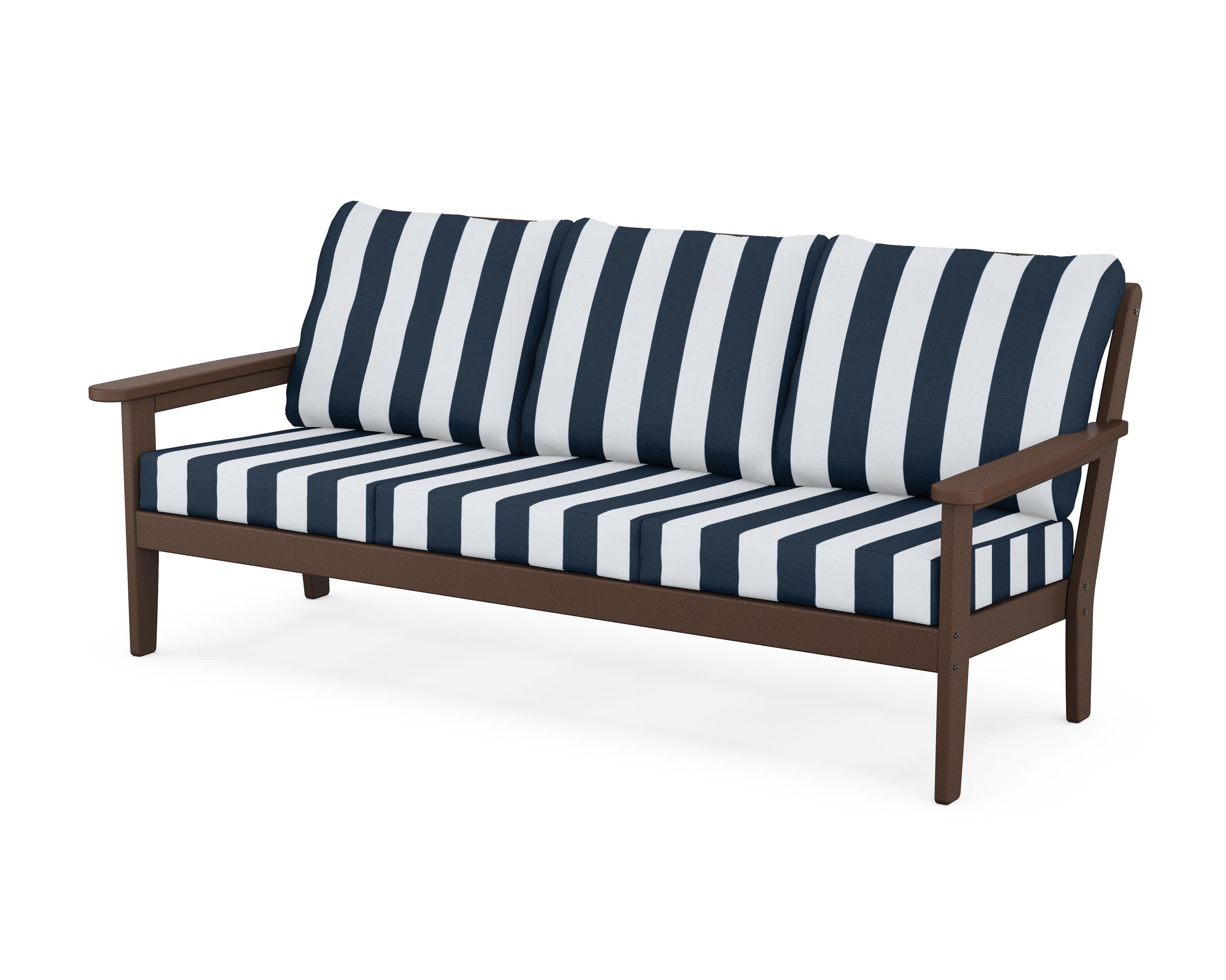 Cottage Deep Seating Sofa in Mahogany / Cabana Stripe Marine Indigo