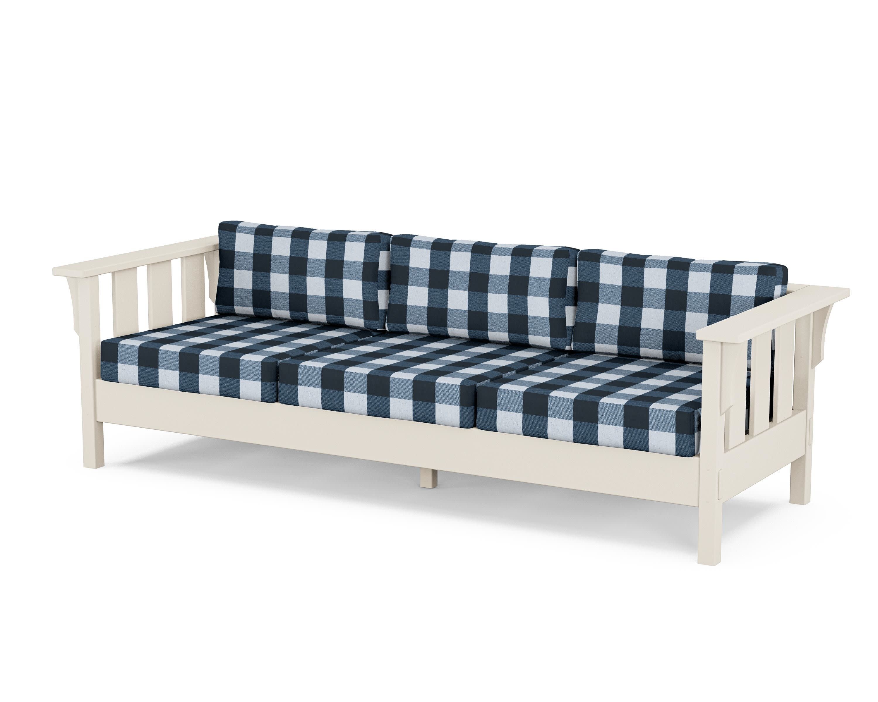 Acadia Deep Seating Sofa in Sand / Buffalo Plaid Marine Indigo