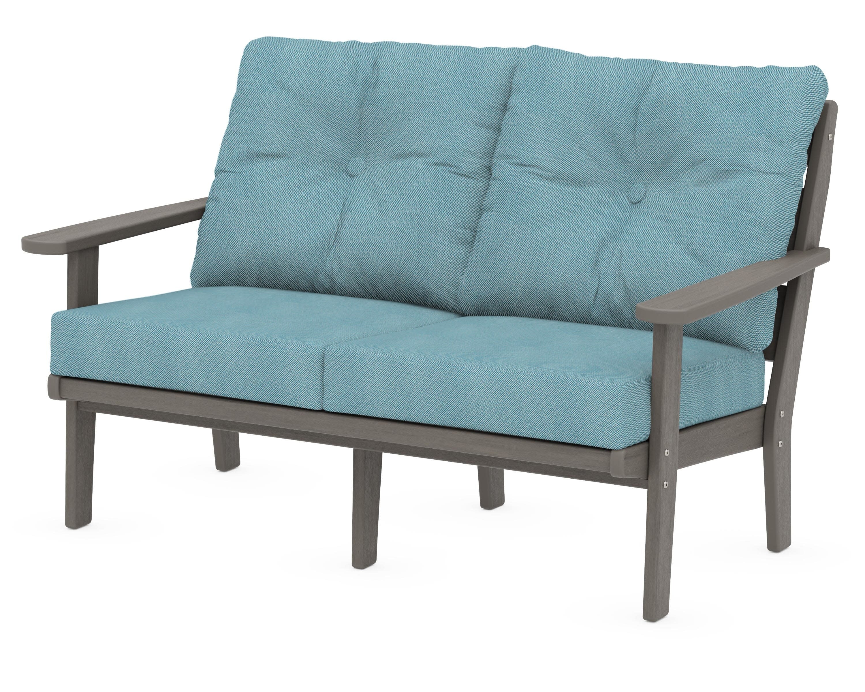 Lakeside Deep Seating Loveseat in Driftwood / Lattice Sky Blue