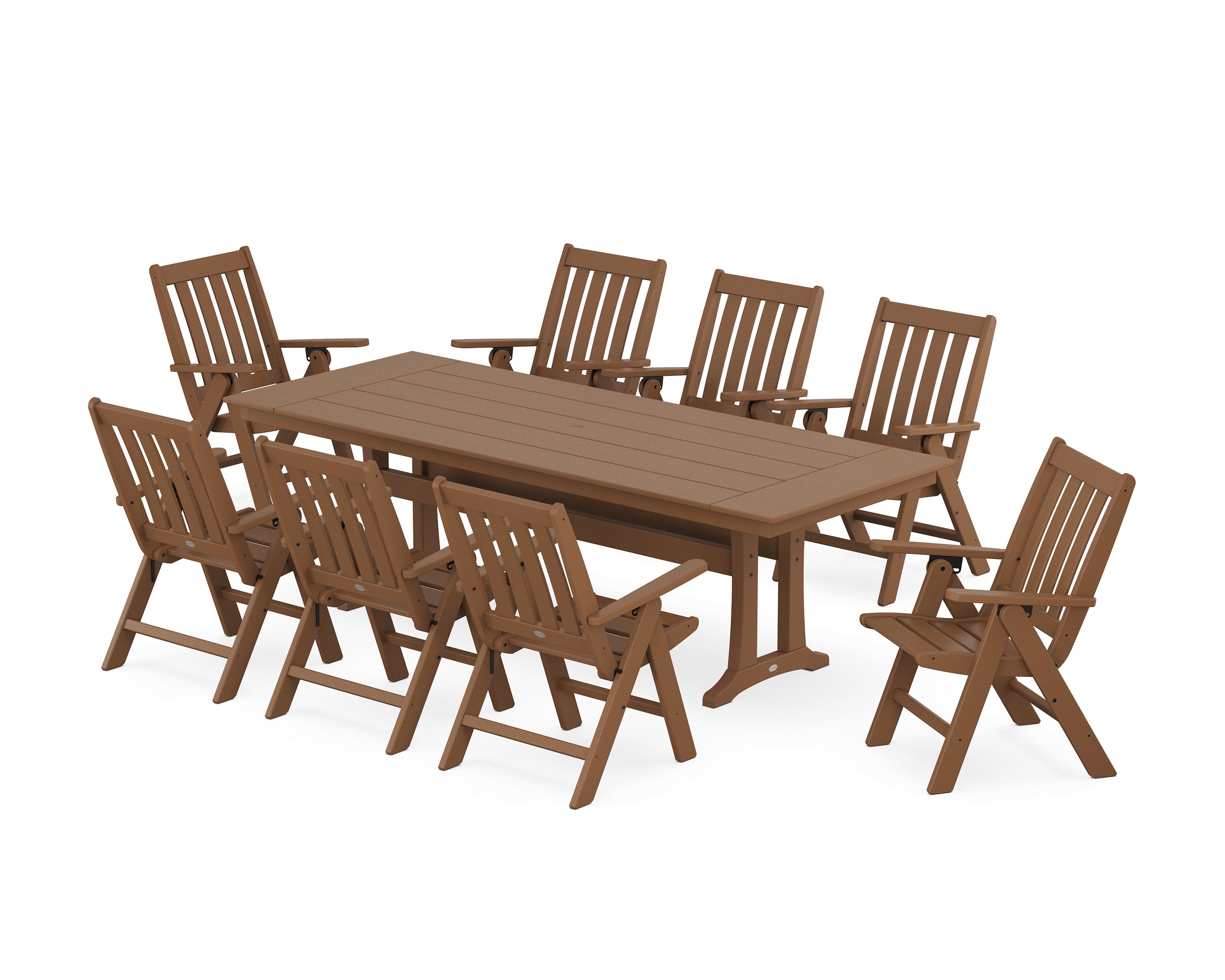 Vineyard Folding 9-Piece Farmhouse Dining Set with Trestle Legs in Teak