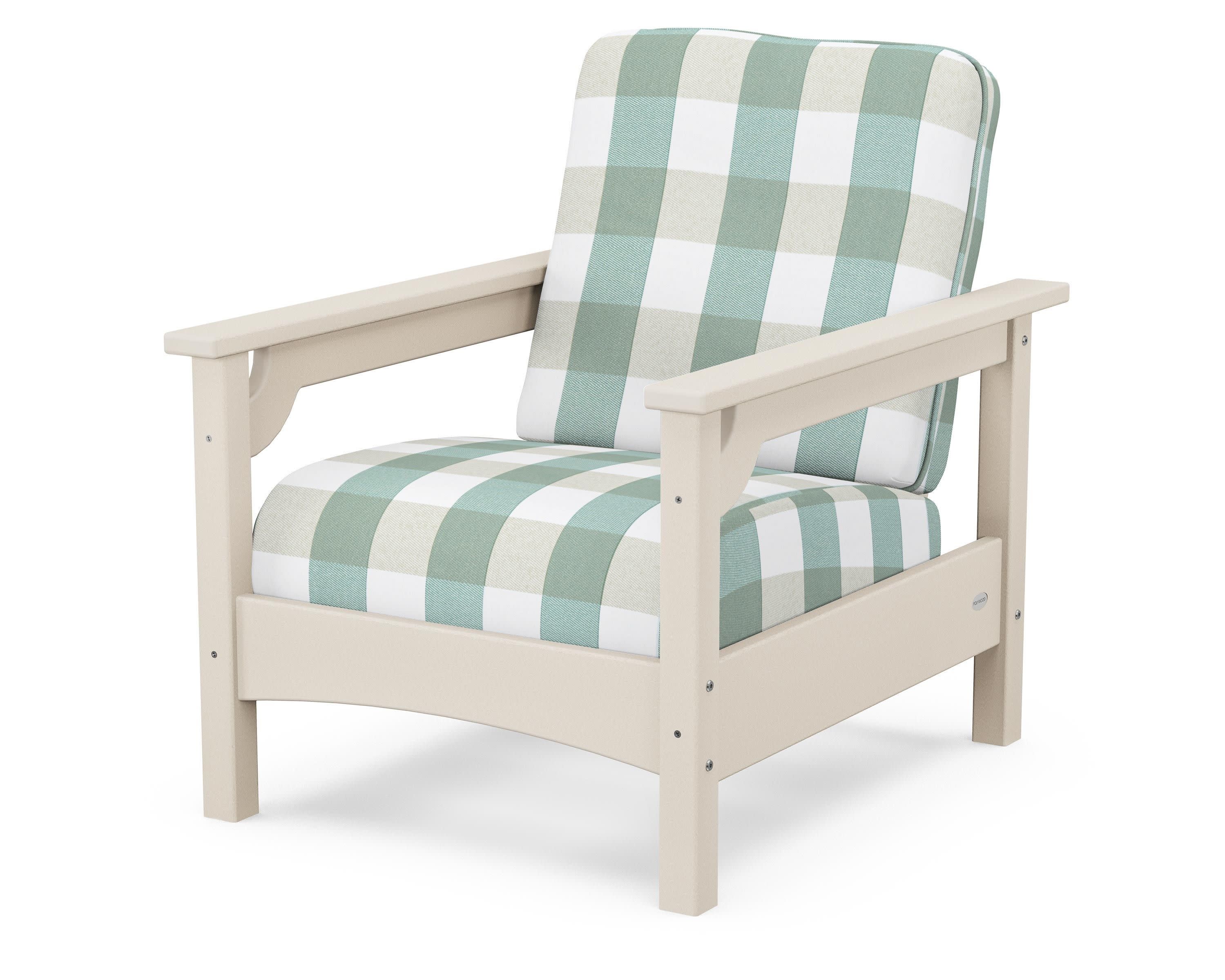 Club Chair in Sand / Buffalo Plaid Glacier Spa